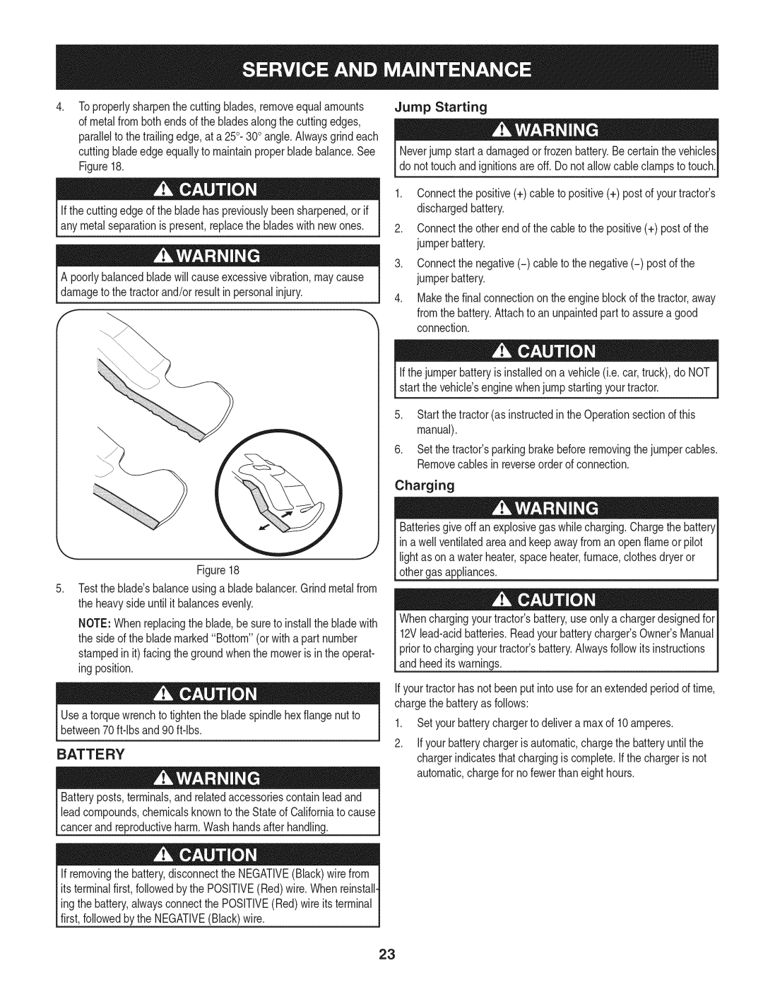 Craftsman 247.28980 manual Battery, Jump Starting 