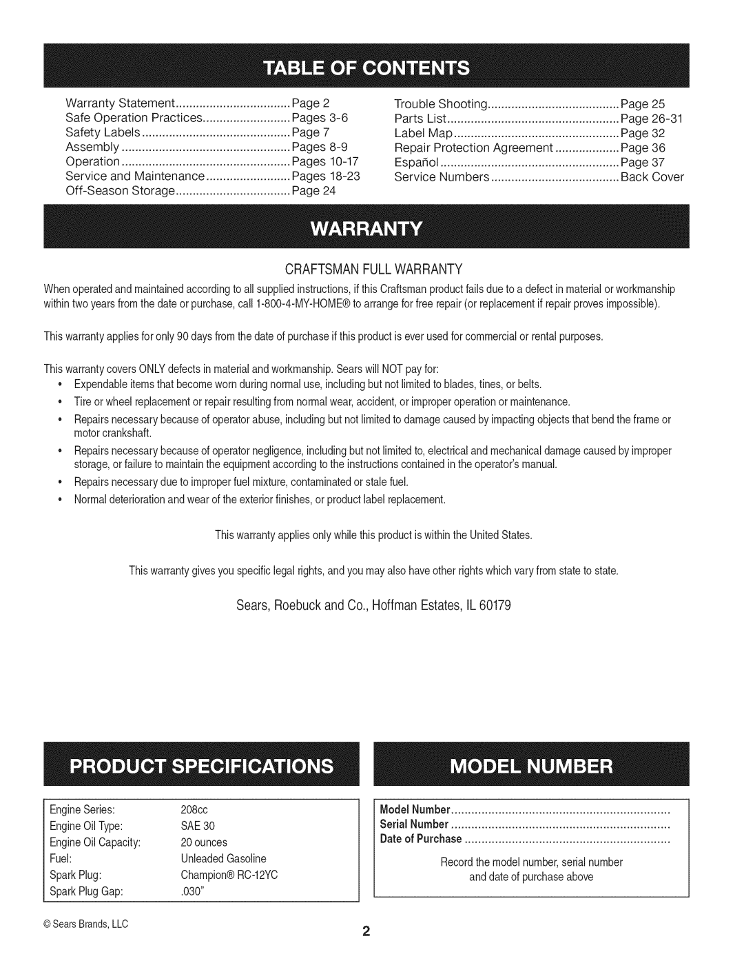 Craftsman 247.29931 manual Page25, Es3-6, Page32, Es8-9, Page36, Es10-17, Page37, Paces18-23, E24 Pac 