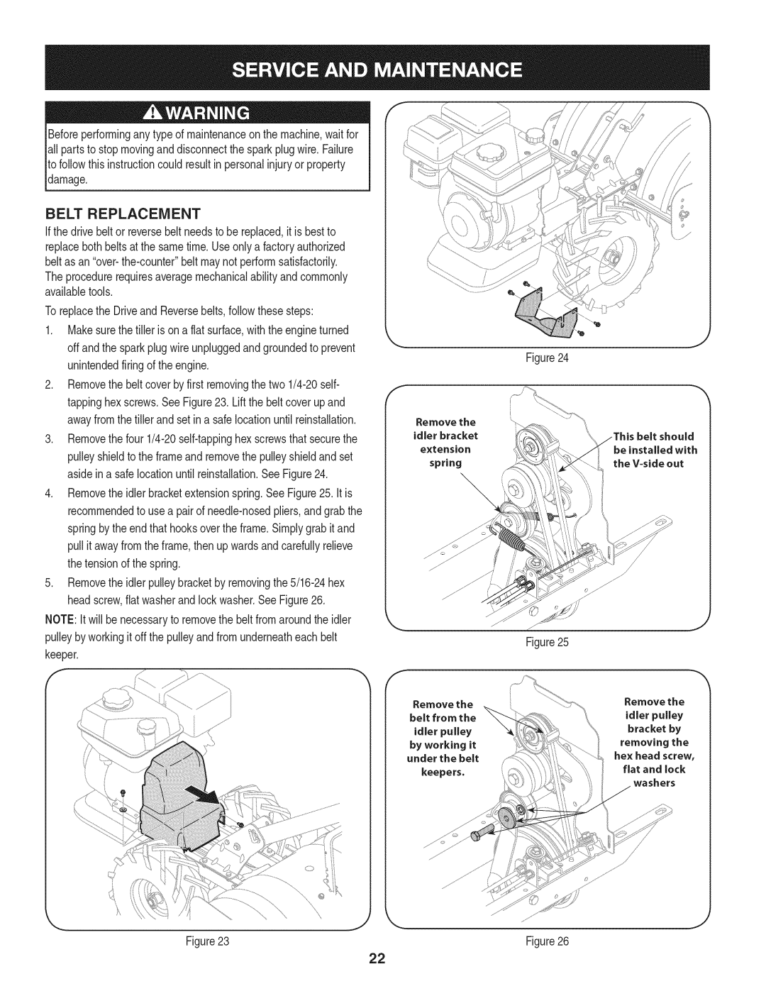 Craftsman 247.29931 manual Belt Replacement, Idler bracket, Spring 