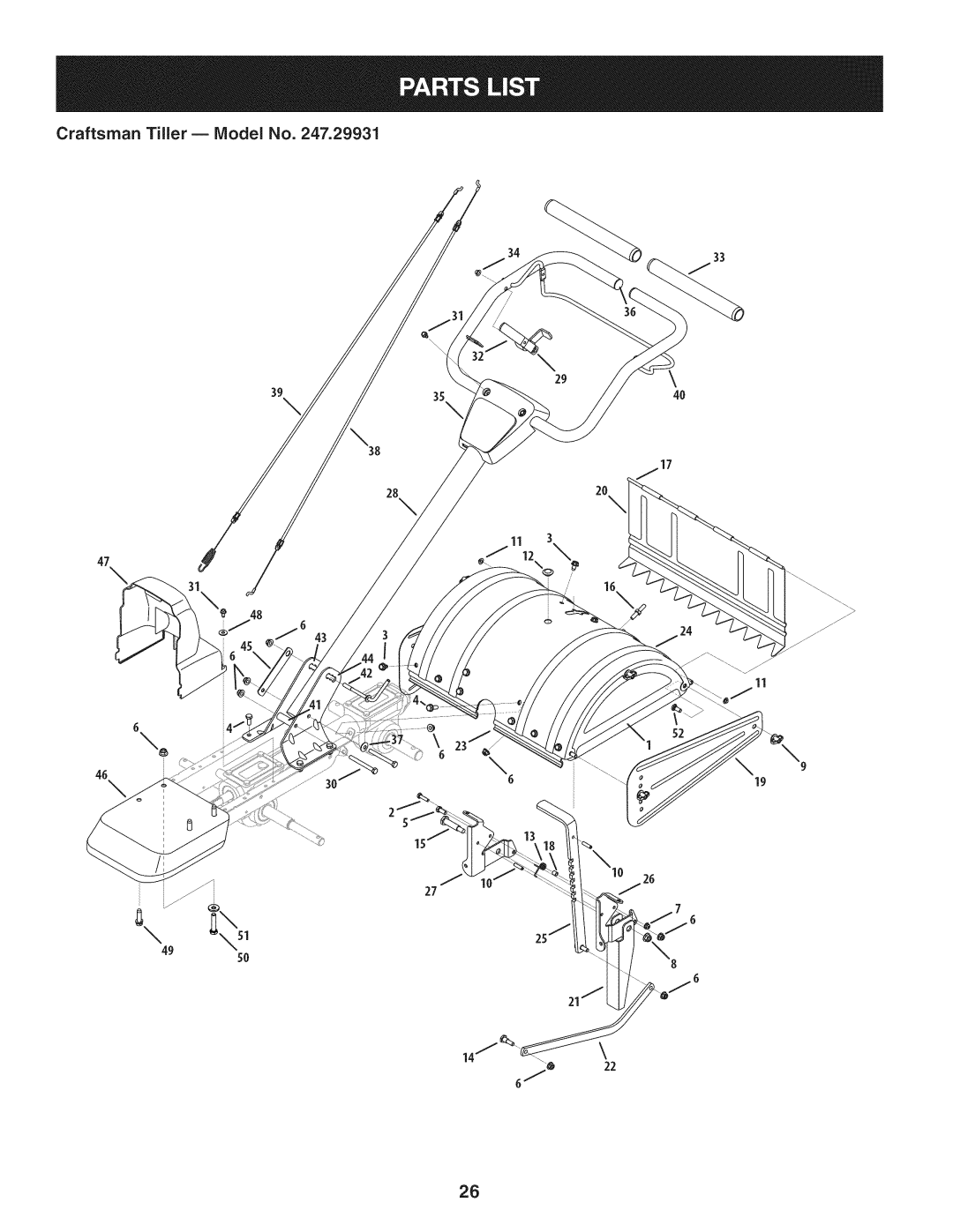 Craftsman 247.29931 manual Craftsman Tiller B Model No 