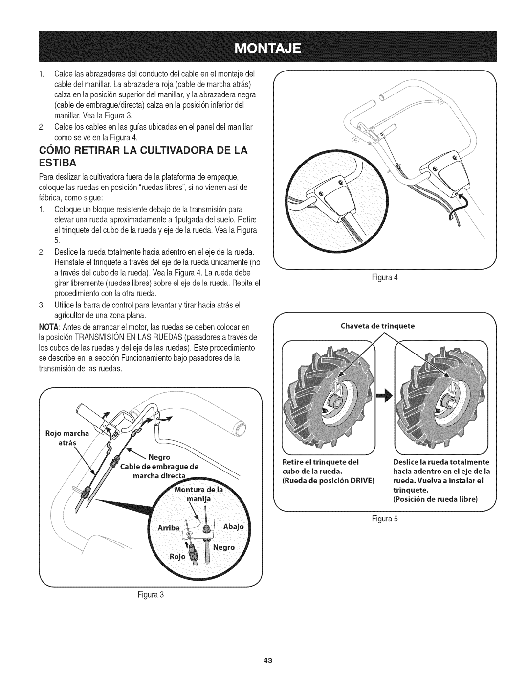 Craftsman 247.29931 manual Estiba, El trinquetedelcubode la rueday ejede larueda.Veala Figura 