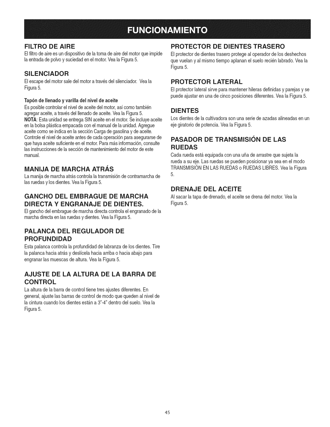 Craftsman 247.29931 Directa Y Engranaje DE Dientes, Palanca DEL Regulador DE Profundidad, Protector DE Dientes Trasero 