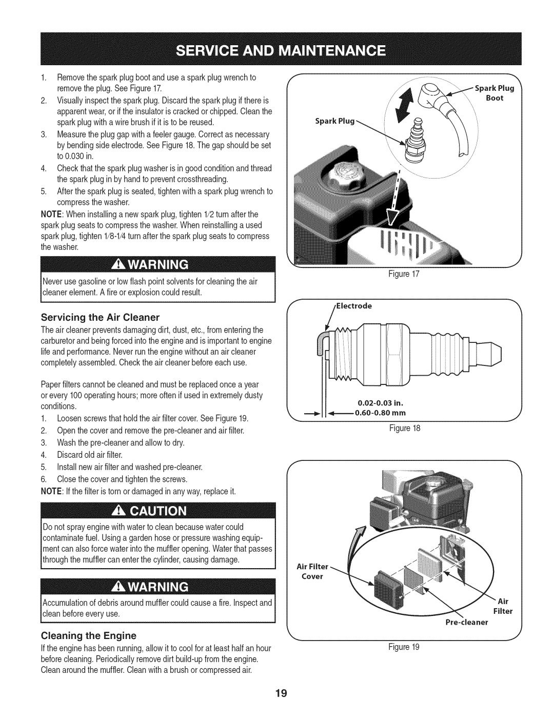 Craftsman 247.29931 manual Servicing the Air Cleaner 
