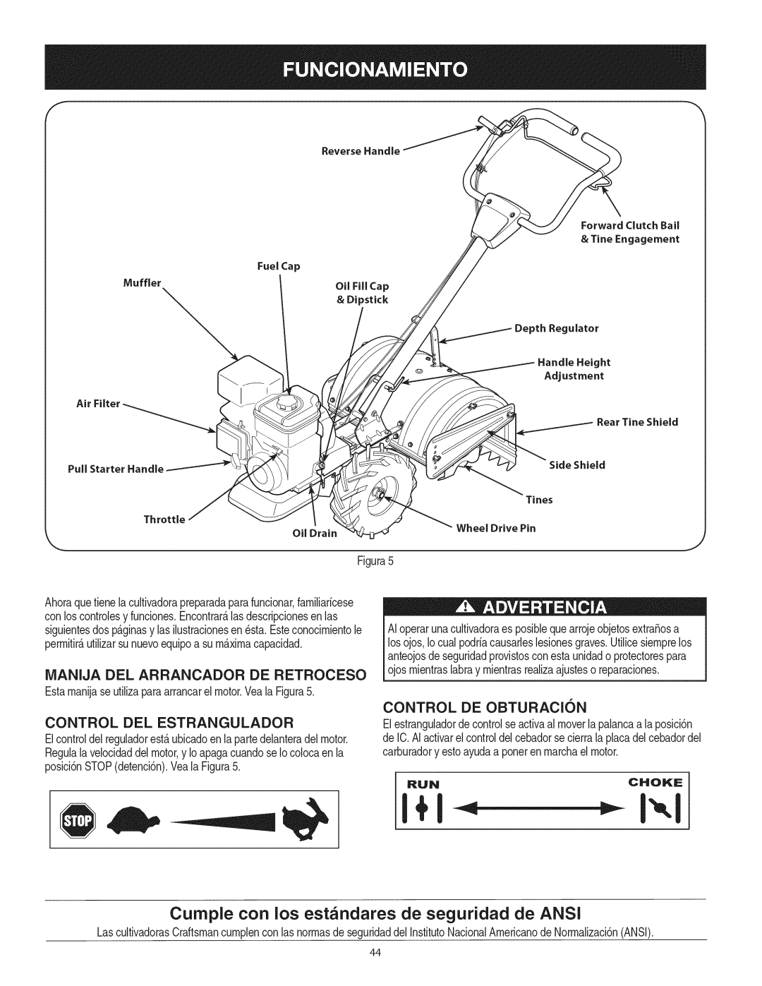 Craftsman 247.29931 manual Cumple con los estandares de seguridad de ANSI, iVlANIJA DEL ARRANCADOR DE RETROCESO, Runchoke 