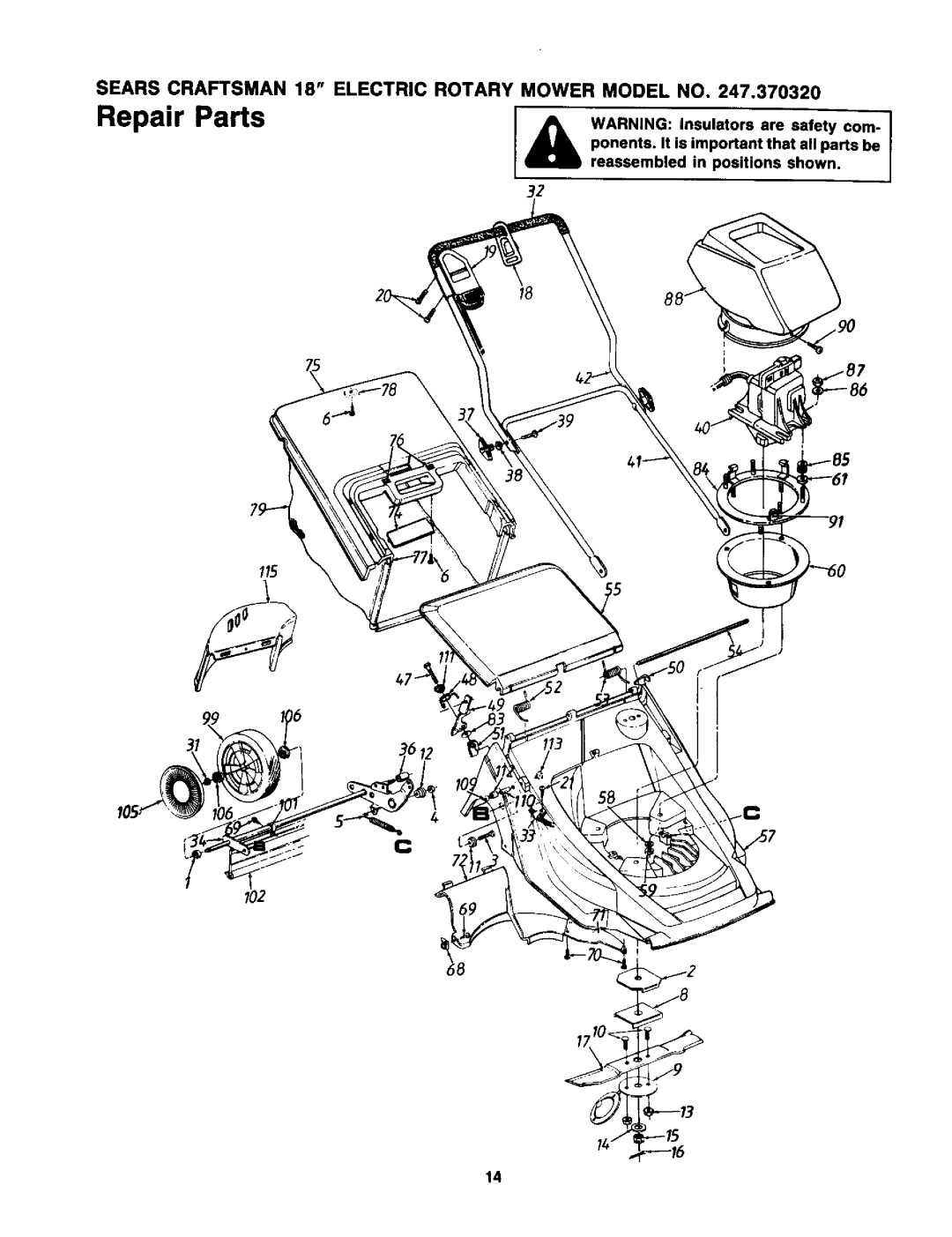 Craftsman 247.370320 owner manual Sears Craftsman 18 Electric Rotary Mower Model no 