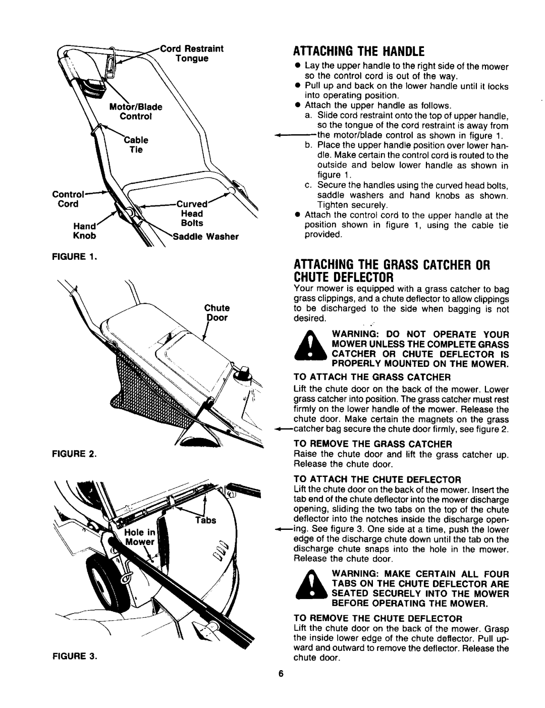 Craftsman 247.370320 Attachingthe Handle, Attachingthe Grasscatcheror Chutedeflector, To Remove the Grass Catcher 