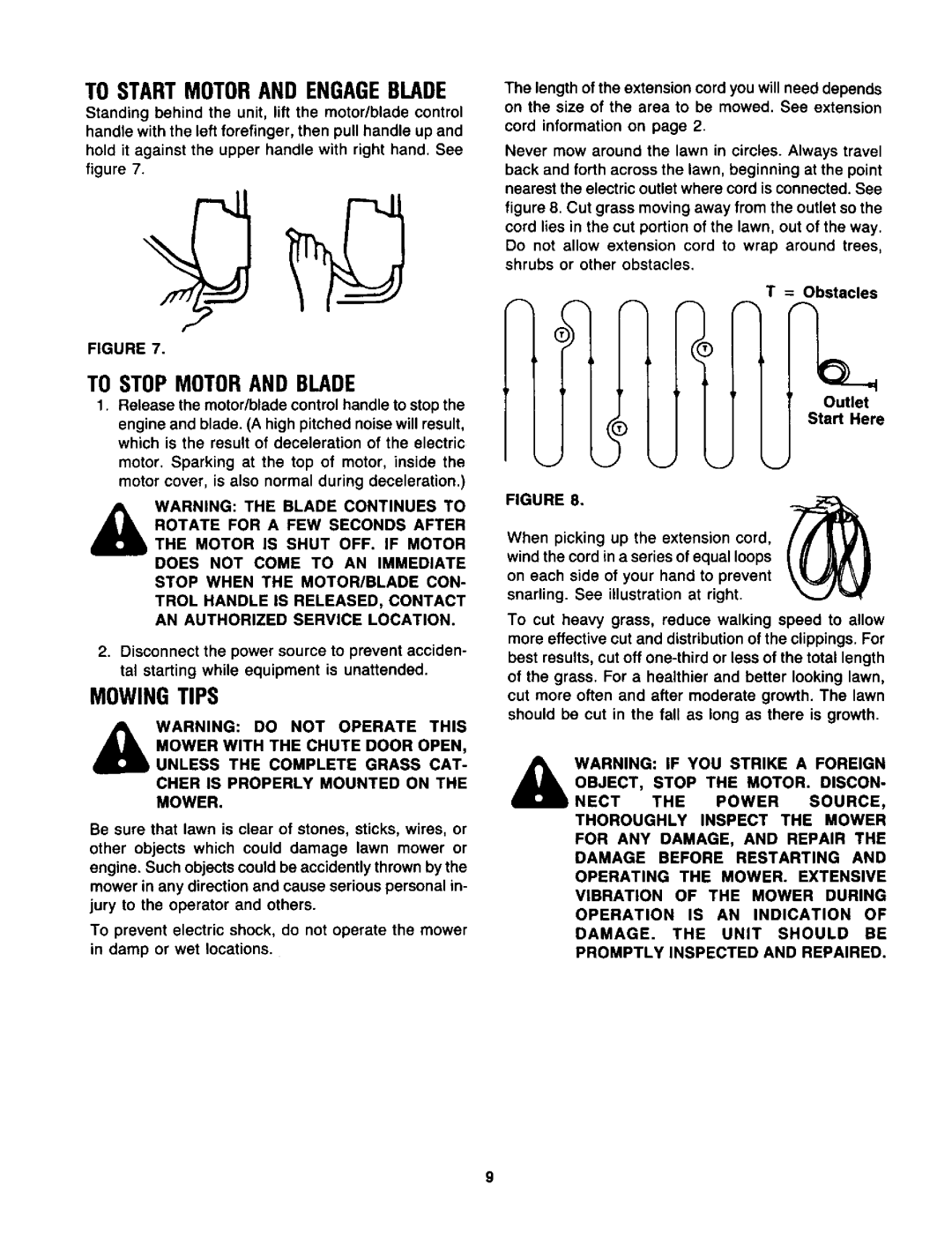 Craftsman 247.370320 owner manual To Startmotorand Engageblade, To Stopmotorand Blade, Mowingtips 