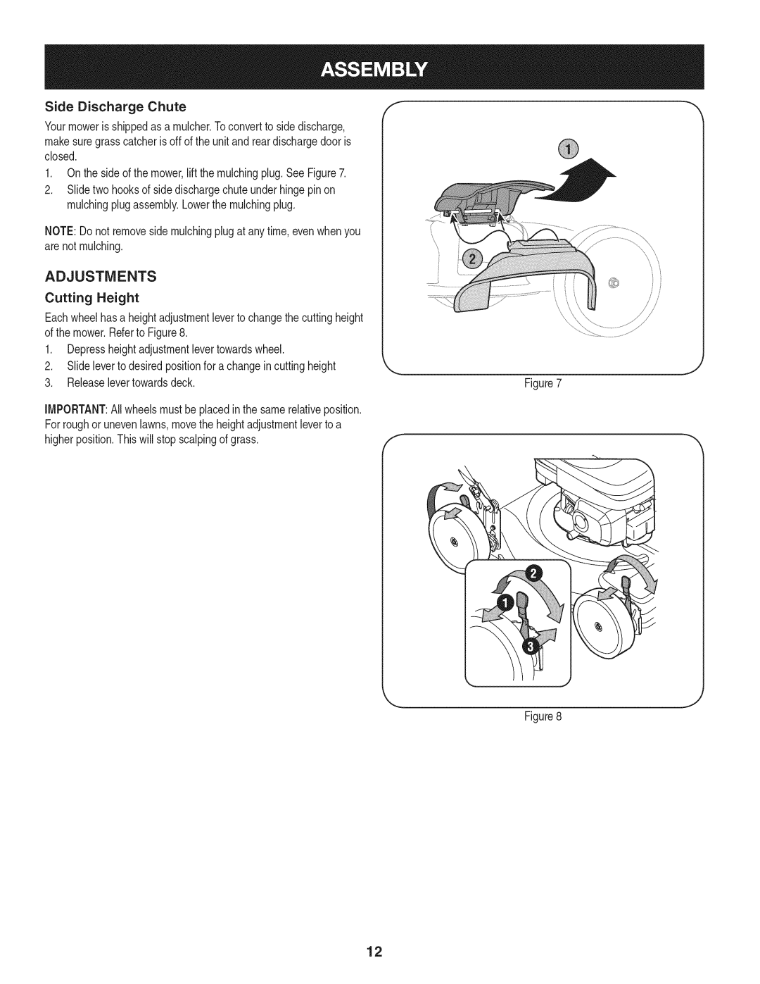 Craftsman 247.37683 manual Side Discharge Chute, Adjustments 