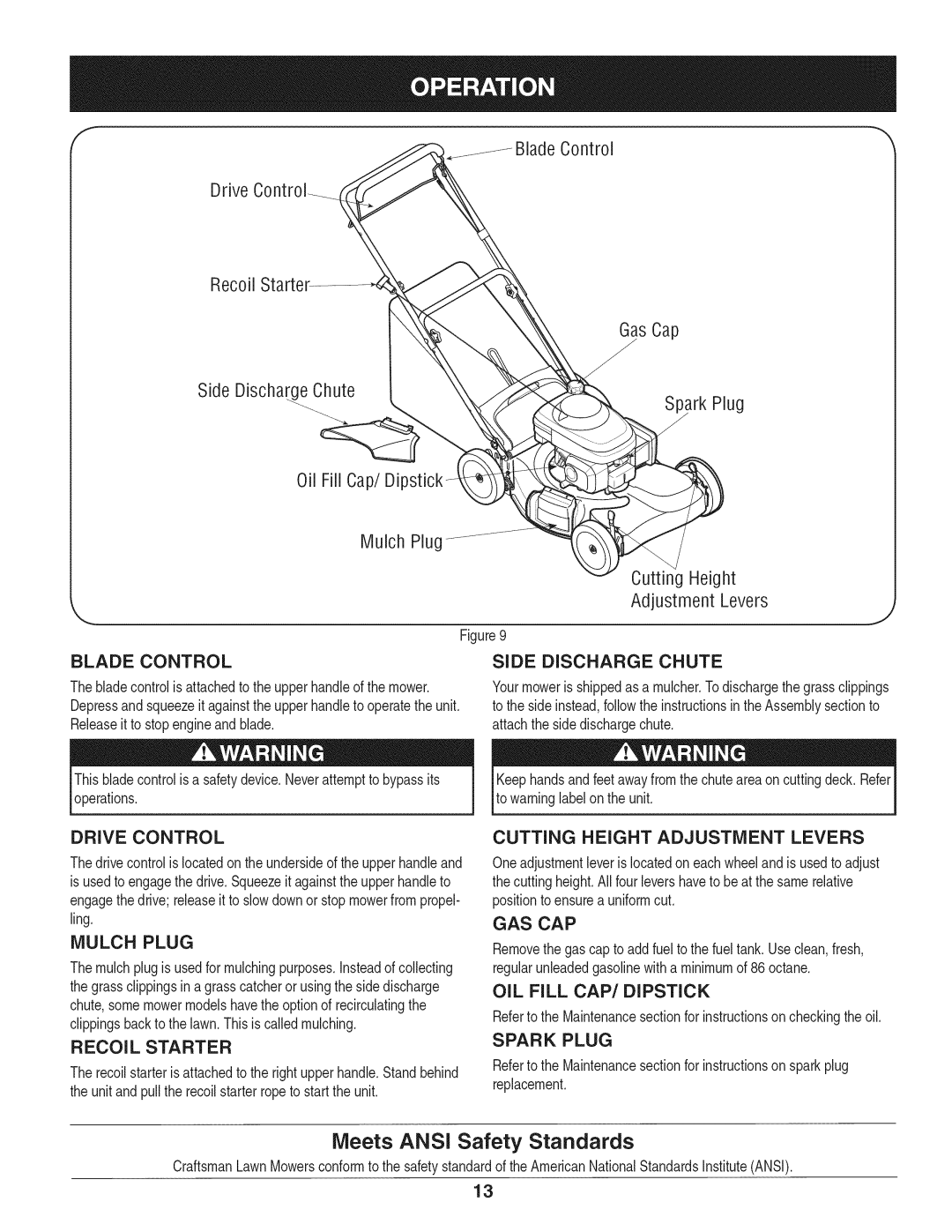 Craftsman 247.37683 manual Mulch Plug, Cutting Height Adjustment Levers, Gas Cap 