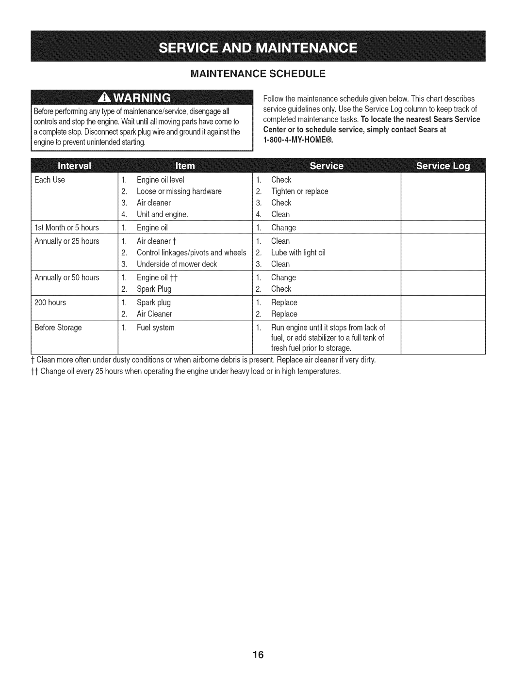 Craftsman 247.37683 manual Maintenance Schedule, Beforeperforminganytypeofmaintenance/service,disengageall, My-Home 