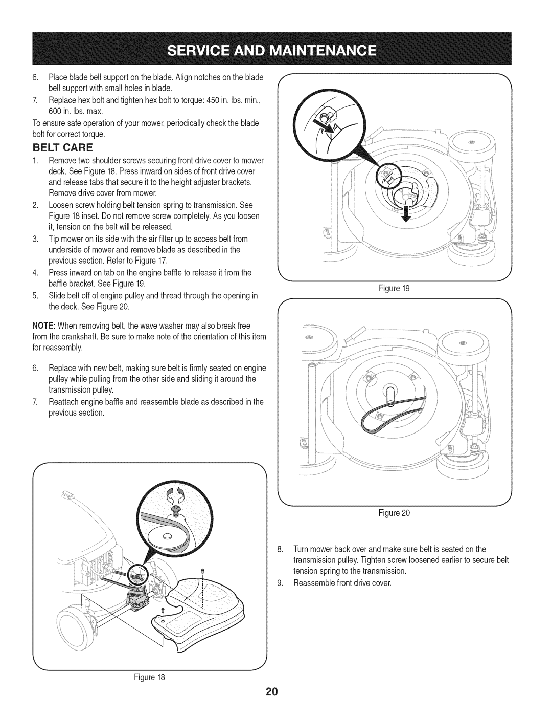 Craftsman 247.37683 manual Belt Care 