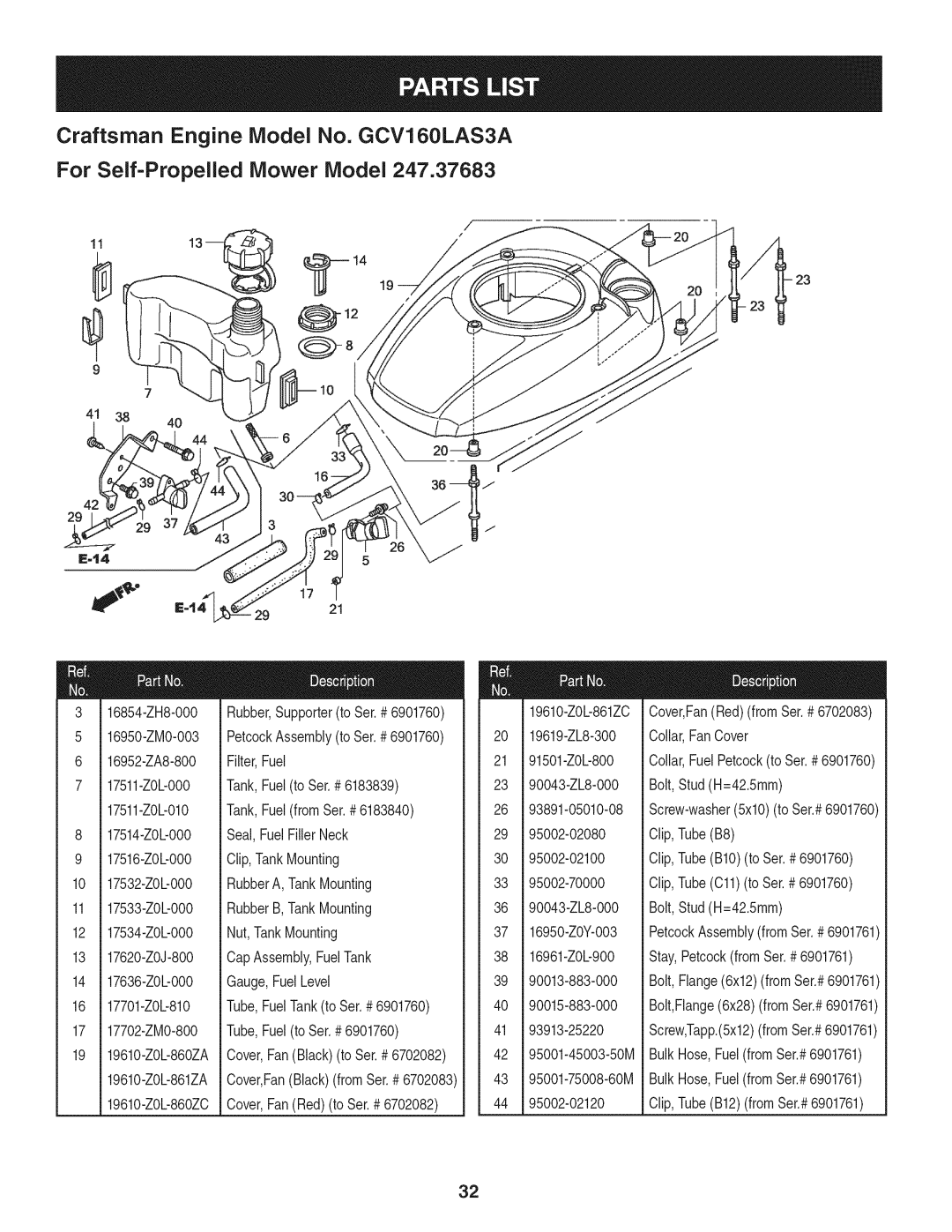 Craftsman 247.37683 manual 17701-ZOb810 Tube,FuelTankto Ser.# 90015-883-000, 17702-ZM0-800 Tube,Fuelto Ser.# 93913-25220 