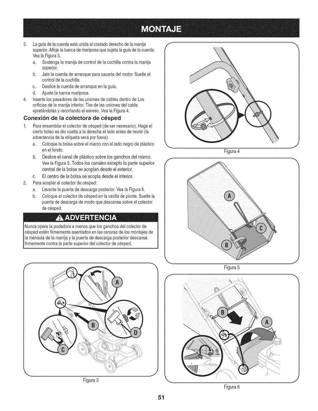 Craftsman 247.37683 manual Conexi6n de la colectora de csped, Figura3 