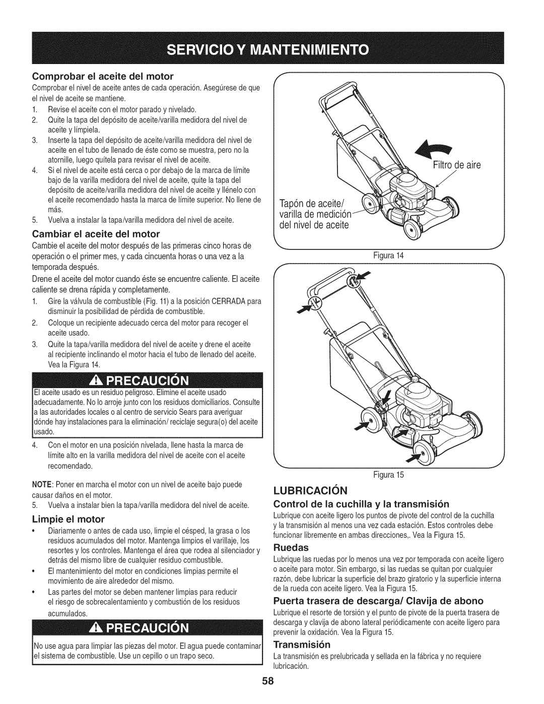 Craftsman 247.37683 manual Lubricacion 