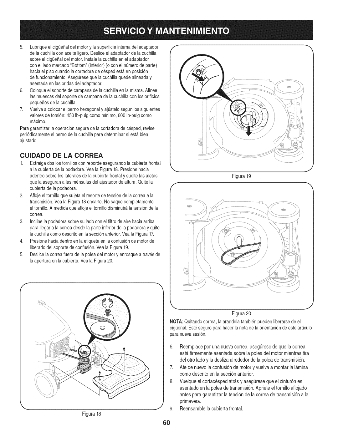 Craftsman 247.37683 manual Cuidado DE LA Correa, Figura18 