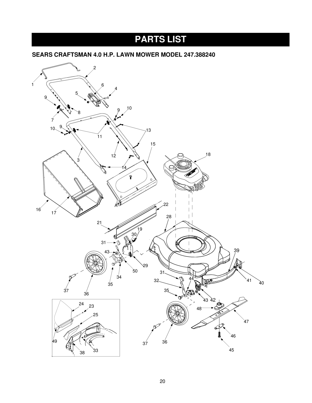 Craftsman 247.38824 owner manual Parts List 