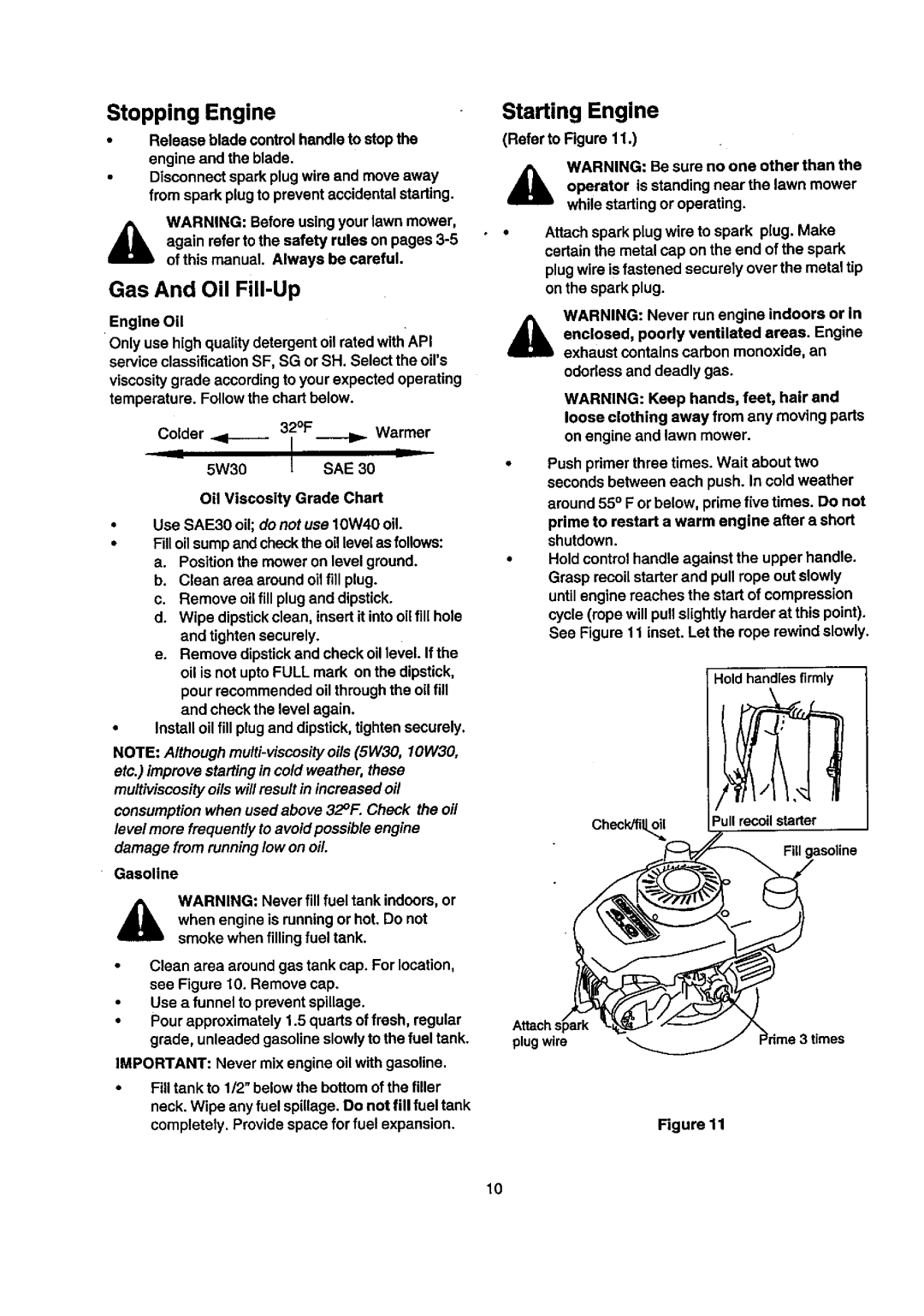 Craftsman 247.388240 owner manual Gas And Oil Fill-Up, Starting Engine 