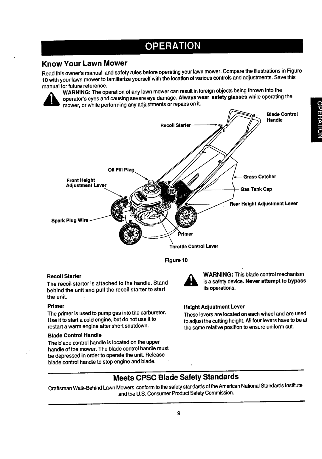 Craftsman 247.388240 owner manual Know Your Lawn Mower, Meets Cpsc Blade Safety Standards 