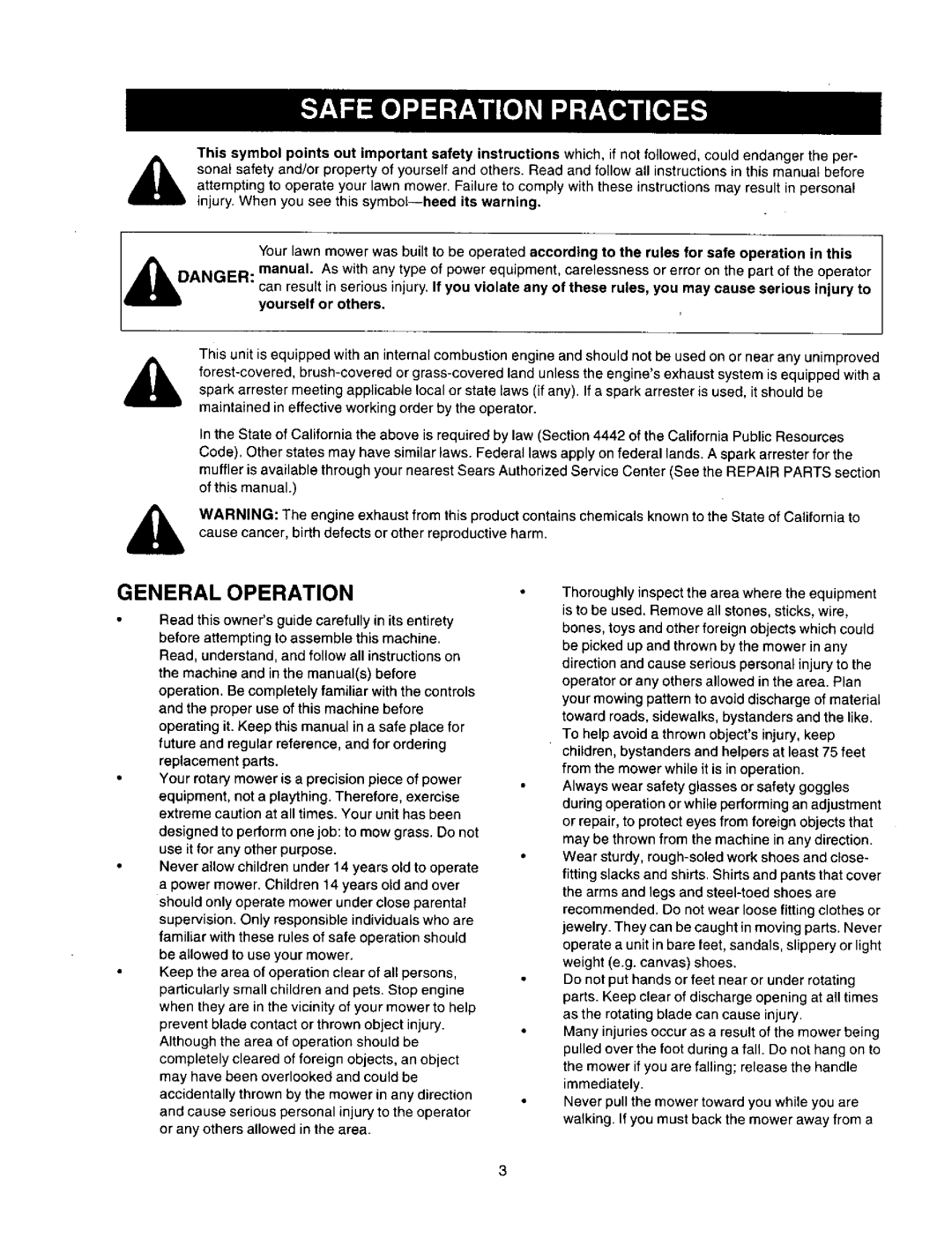 Craftsman 247.388250 owner manual Generaloperation 