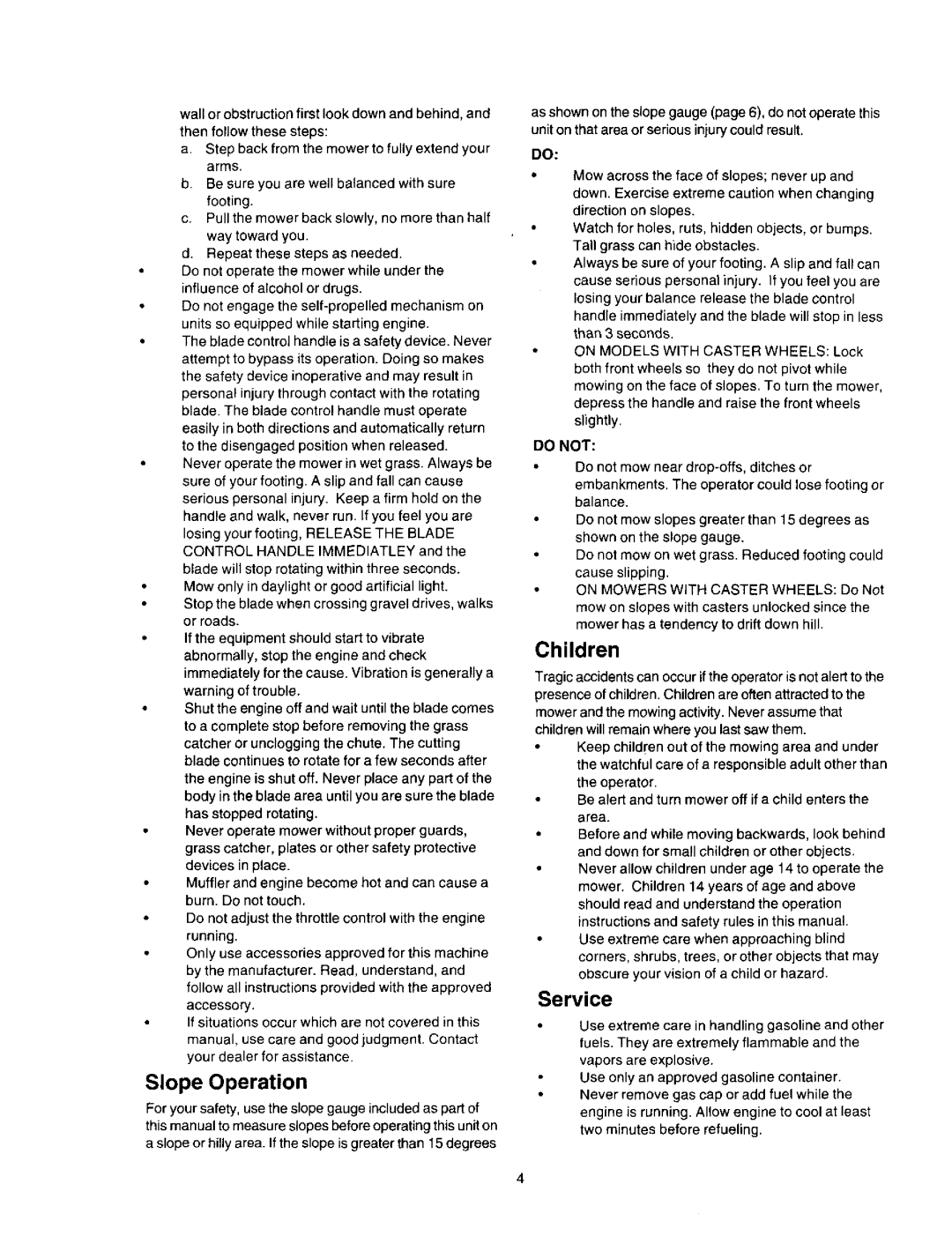 Craftsman 247.388250 owner manual Slope Operation, Children 