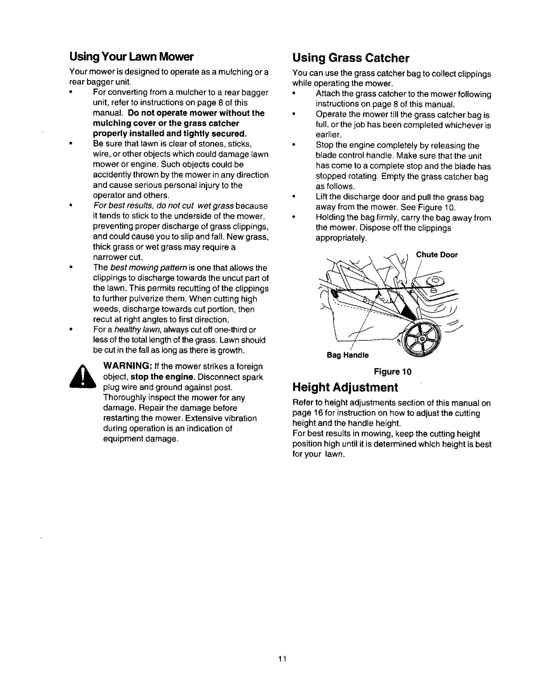 Craftsman 247.388250 owner manual Using Grass Catcher, Height Adjustment, Using Your Lawn Mower 