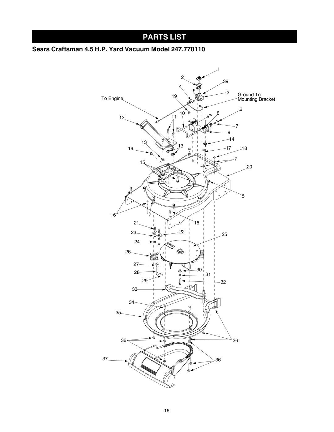 Craftsman 247.77011 manual Parts List 