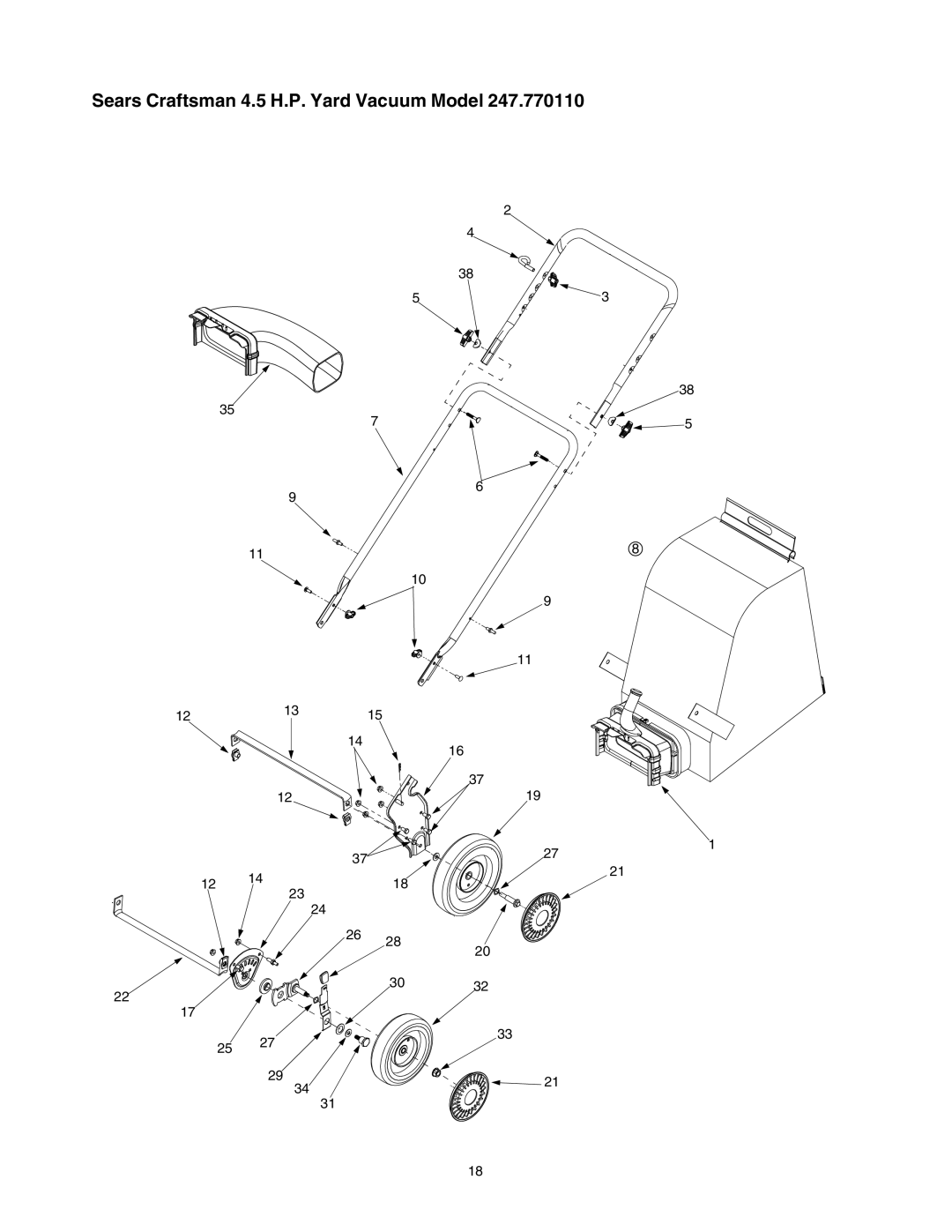 Craftsman 247.77011 manual Sears Craftsman 4.5 H.P. Yard Vacuum Model 