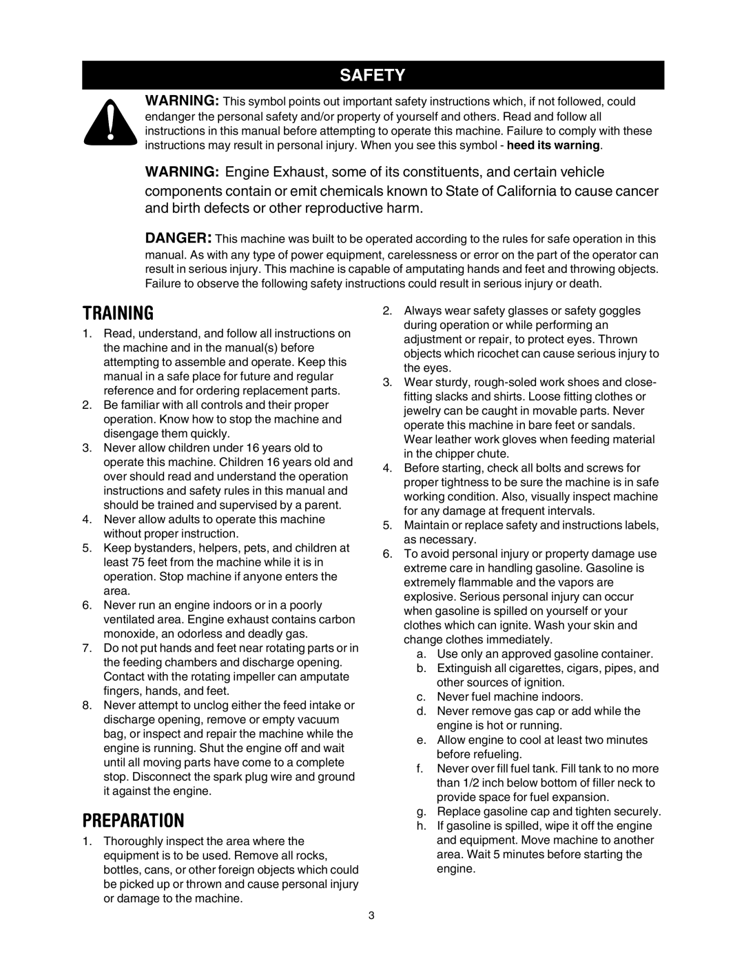 Craftsman 247.77011 manual Training, Preparation, Safety 