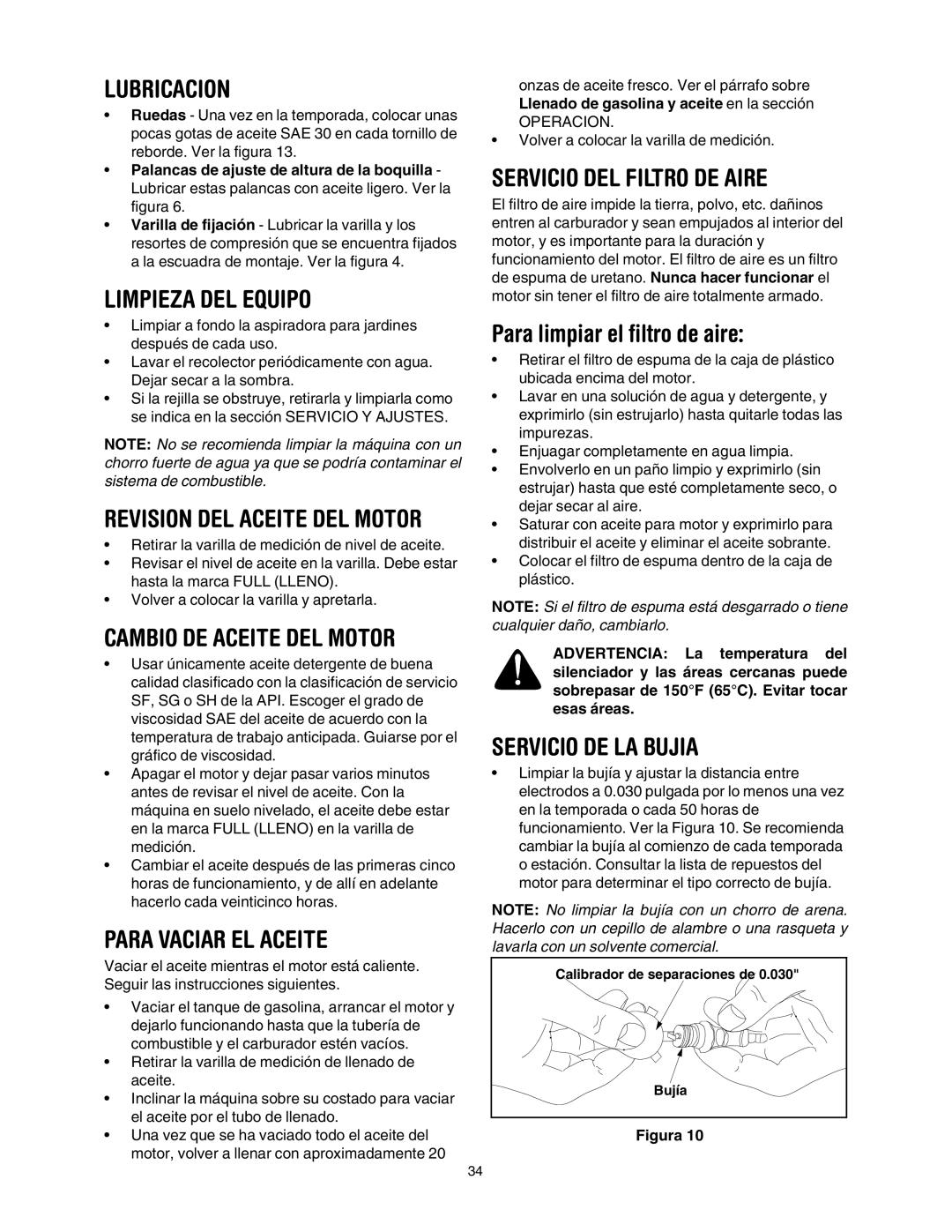 Craftsman 247.77011 manual Lubricacion, Limpieza DEL Equipo, Cambio DE Aceite DEL Motor, Para Vaciar EL Aceite 