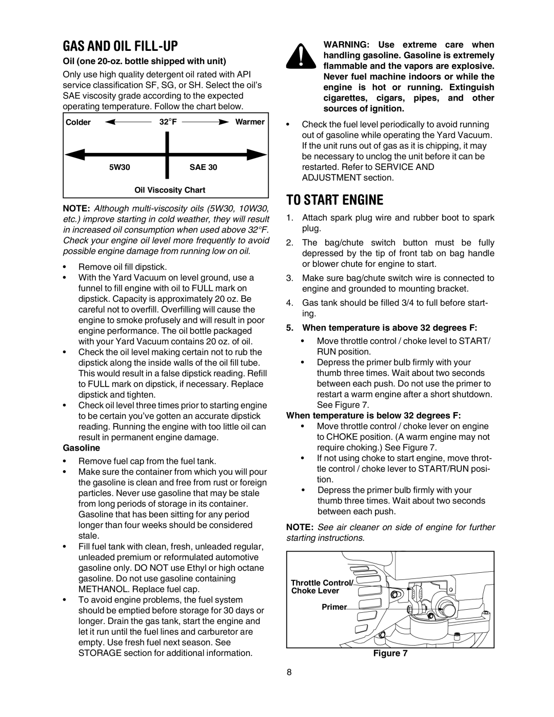 Craftsman 247.77011 manual GAS and OIL FILL-UP, To Start Engine 