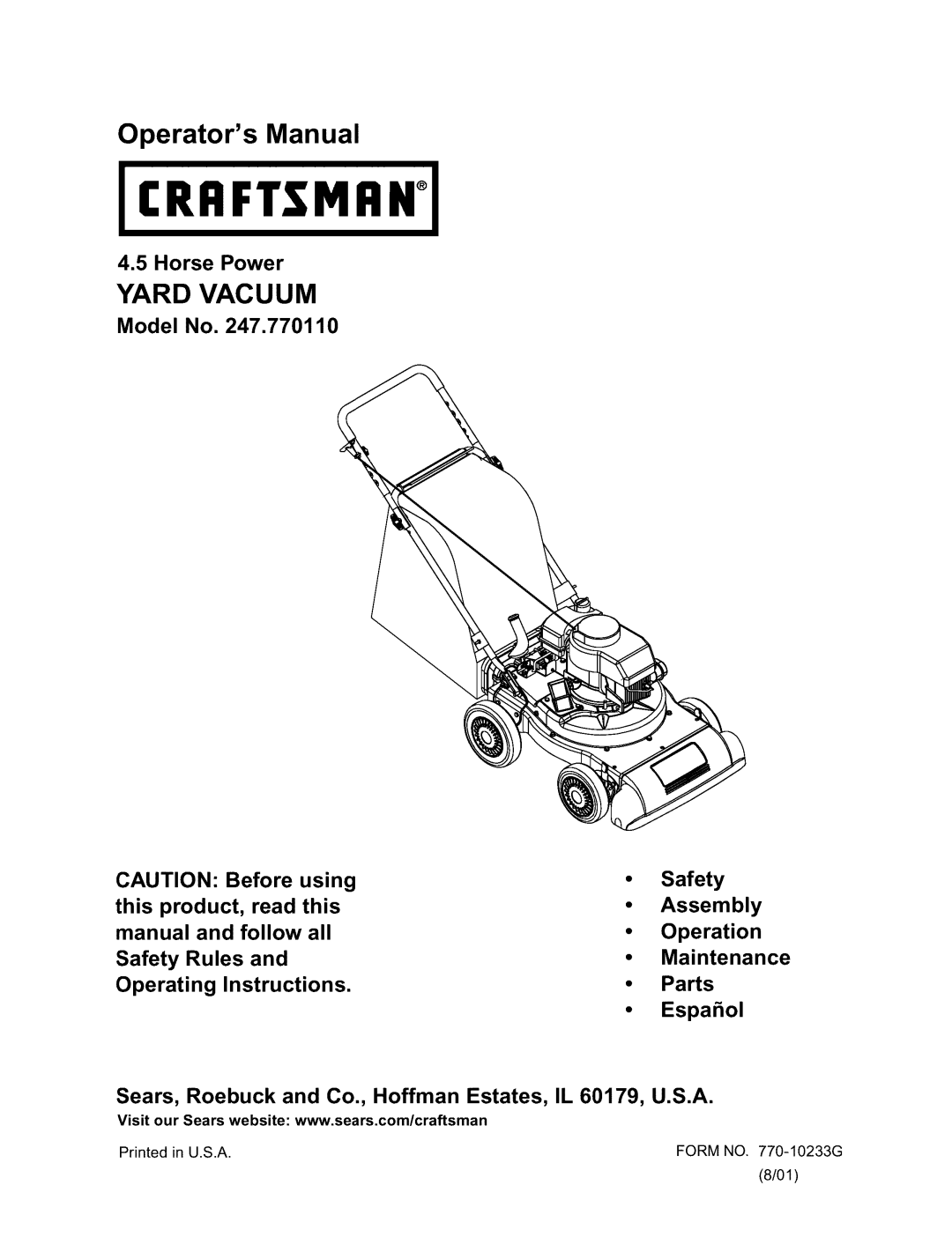 Craftsman 247.770110 manual Crrftsmrn 