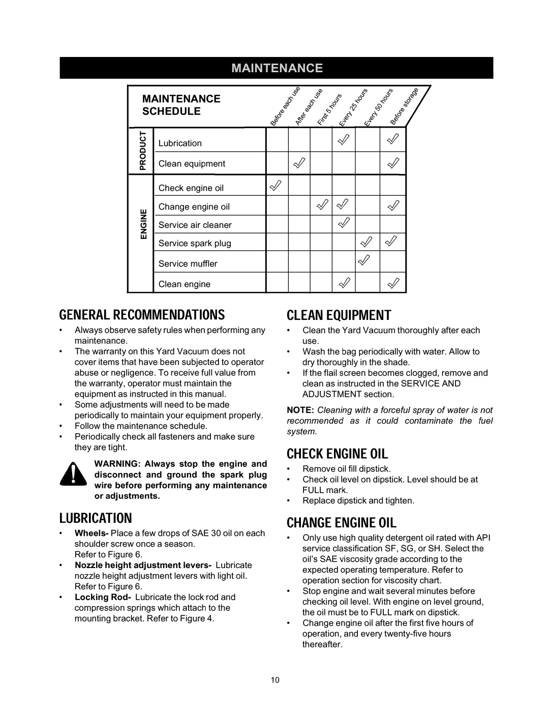 Craftsman 247.770110 manual Cleanequipment, Lubrication, Generalrecommendations, Changeengineoil 