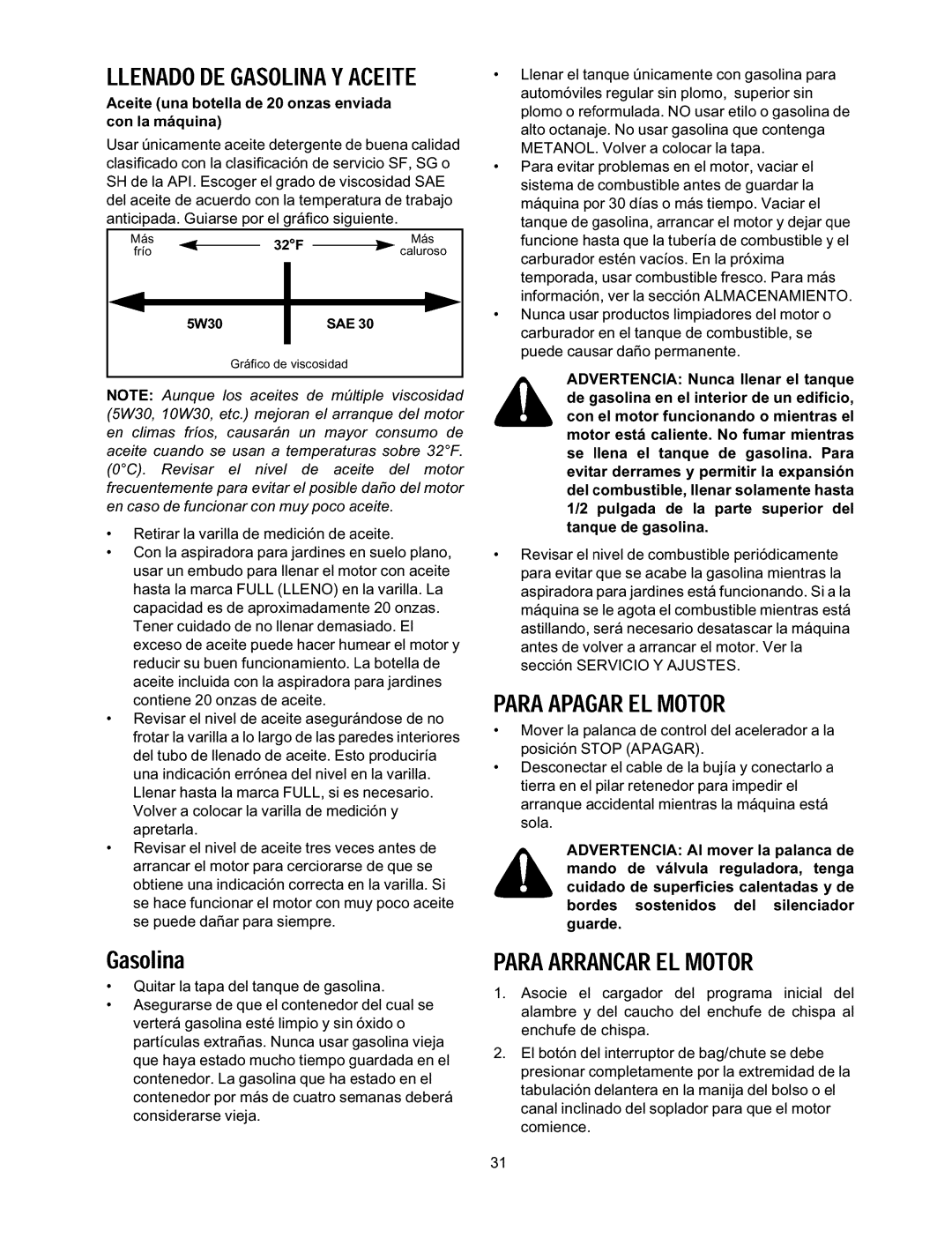 Craftsman 247.770110 manual Llenadodegasolinay Aceite, Paraapagarelmotor, Paraarrancarelmotor 