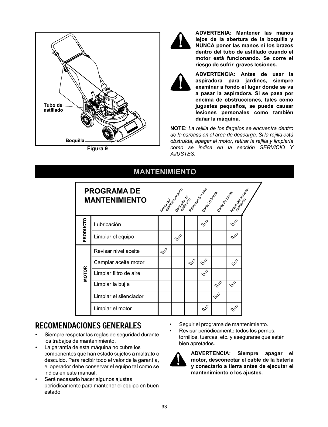 Craftsman 247.770110 manual Recomendacionesgenerales, Limpiar el motor 