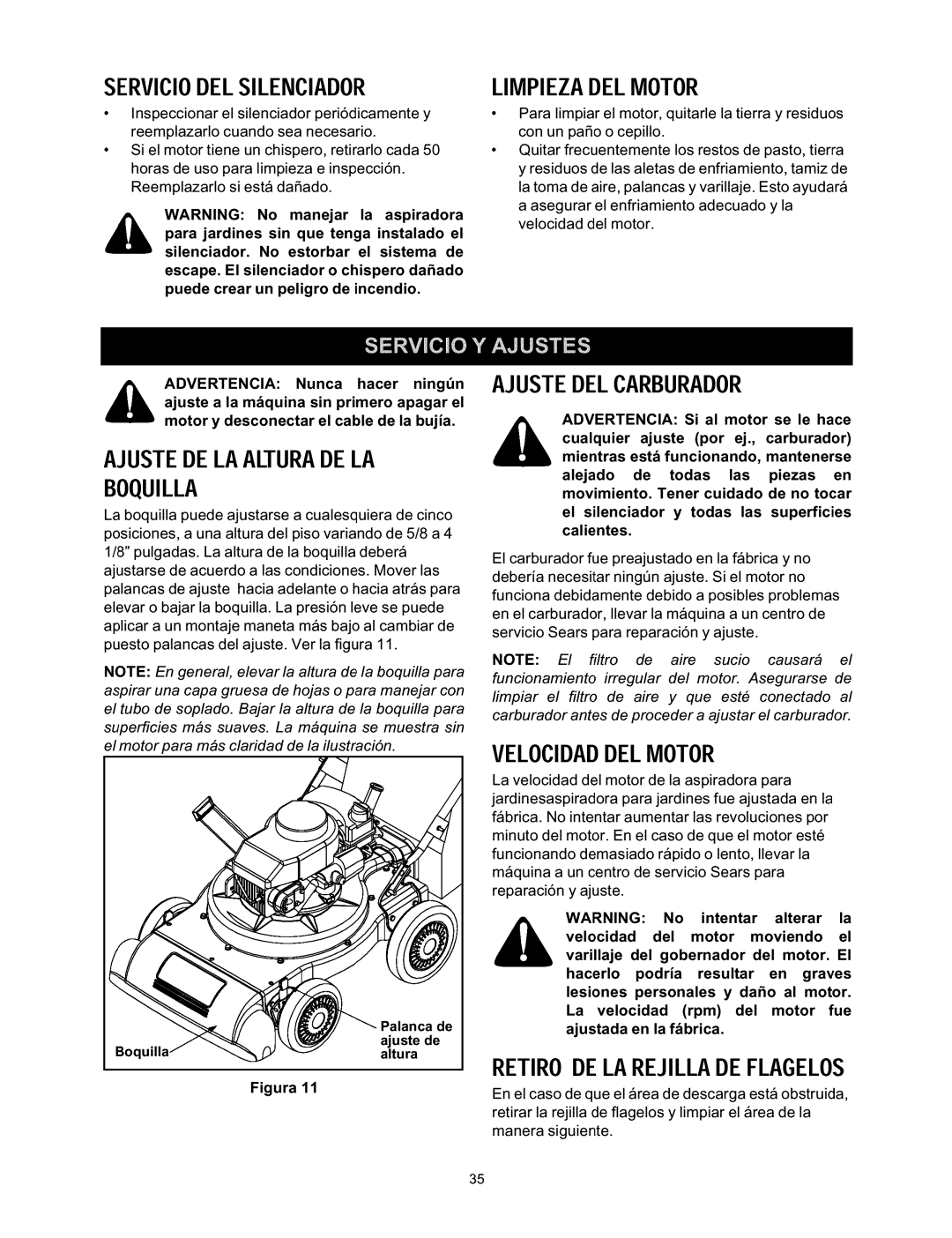 Craftsman 247.770110 manual Boquilla, Velocidaddelmotor 