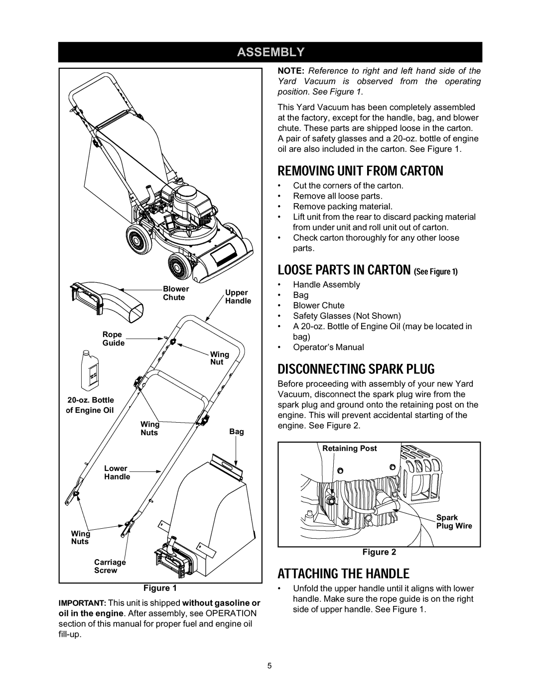 Craftsman 247.770110 manual Removingunitfromcarton, Disconnectingsparkplug, Attachingthe Handle, Rope Guide 