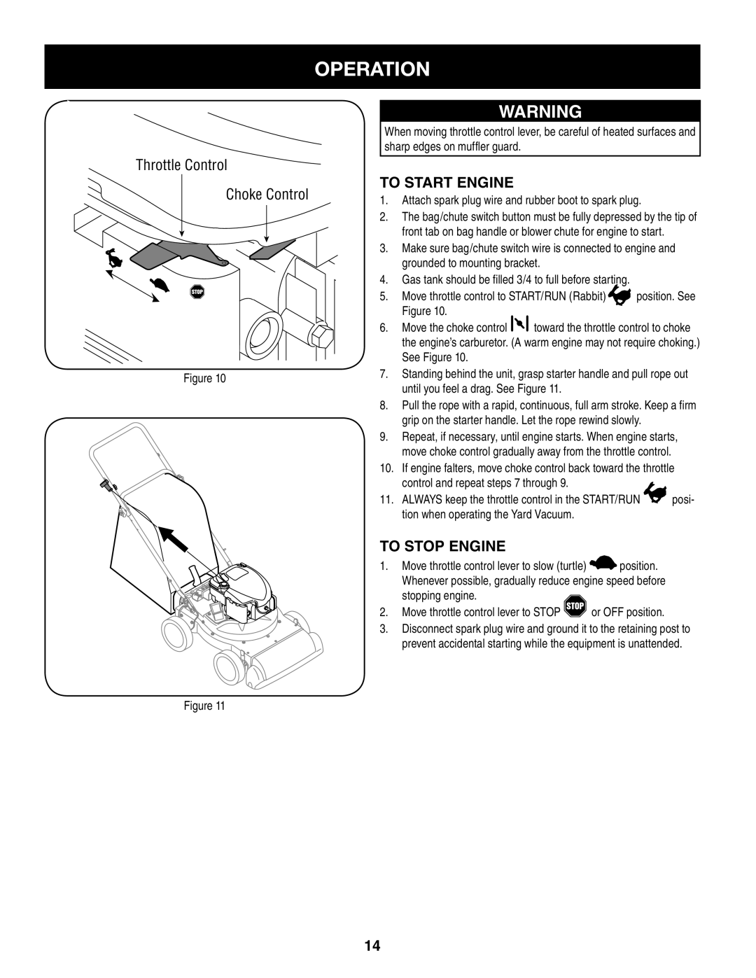 Craftsman 247.77012 manual To Start Engine, To Stop Engine, Attach spark plug wire and rubber boot to spark plug 