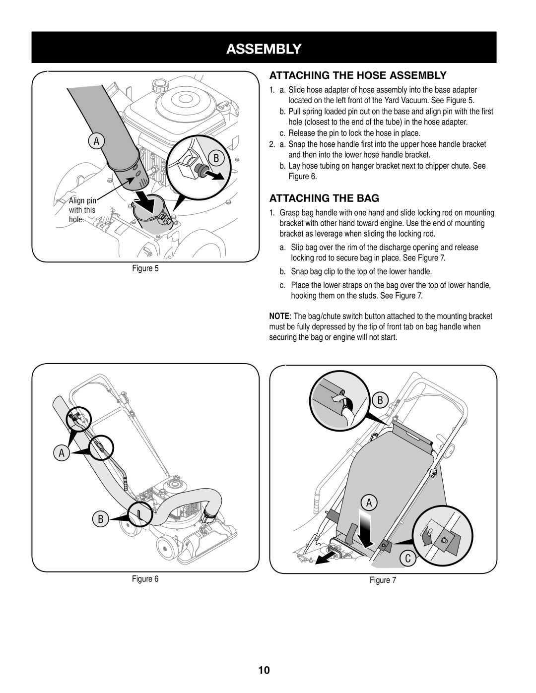 Craftsman 247.77013.0 manual Attaching the Hose Assembly, Attaching the BAG 