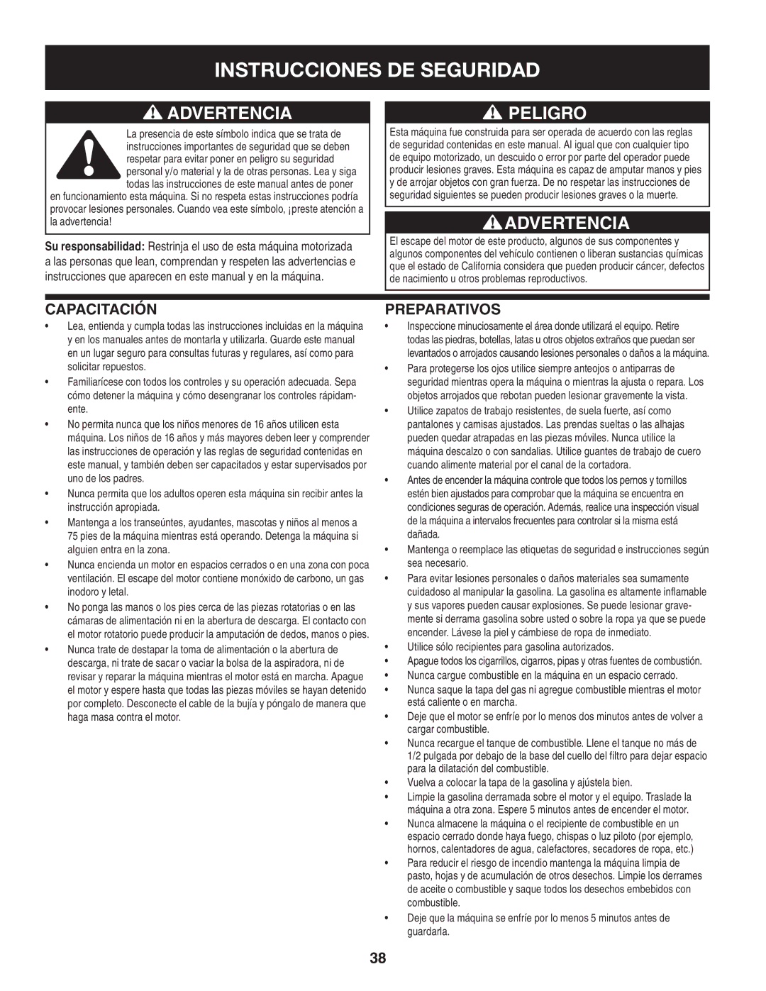 Craftsman 247.77013.0 manual Instrucciones DE Seguridad, Capacitación, Preparativos 