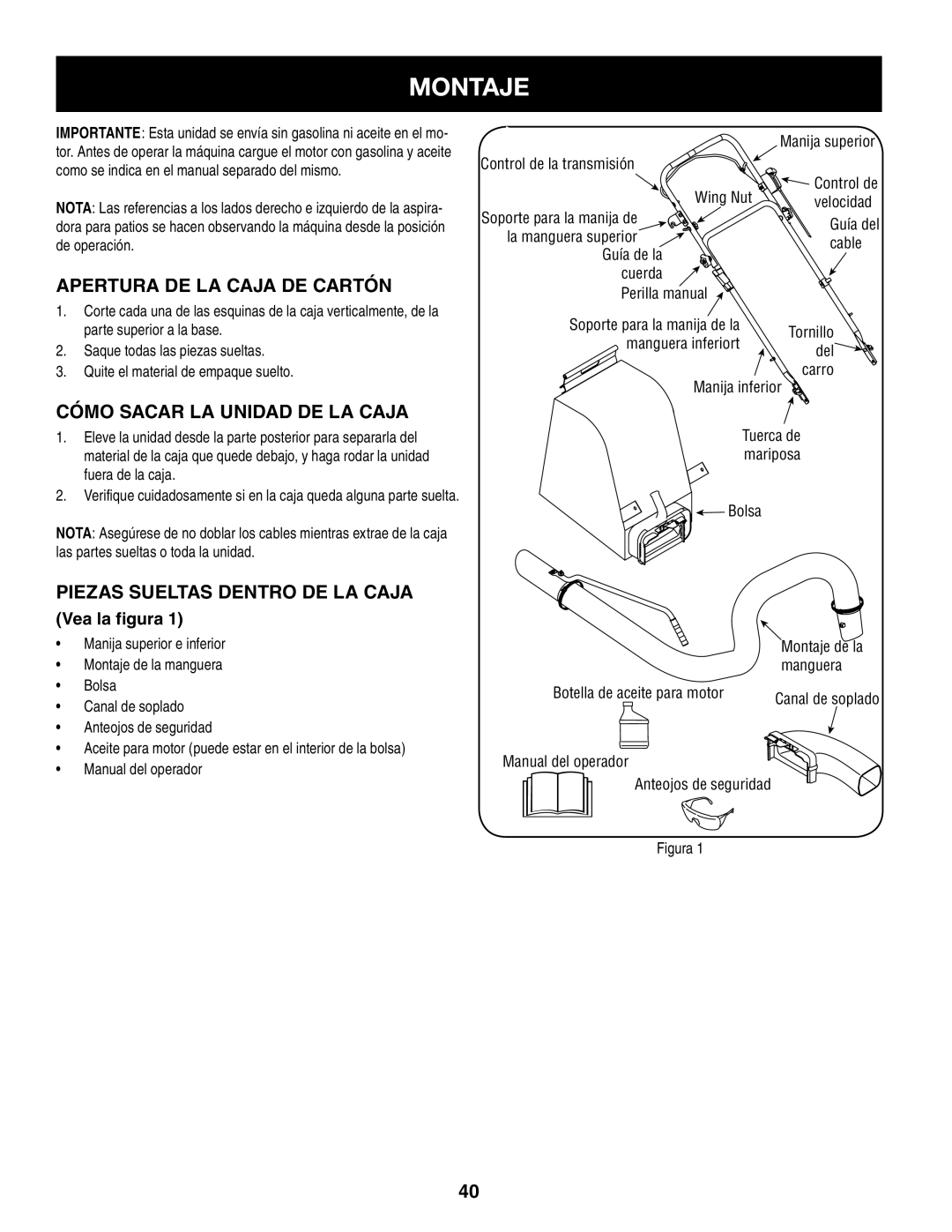 Craftsman 247.77013.0 manual Montaje, Apertura DE LA Caja DE Cartón, Cómo Sacar LA Unidad DE LA Caja, Vea la figura 