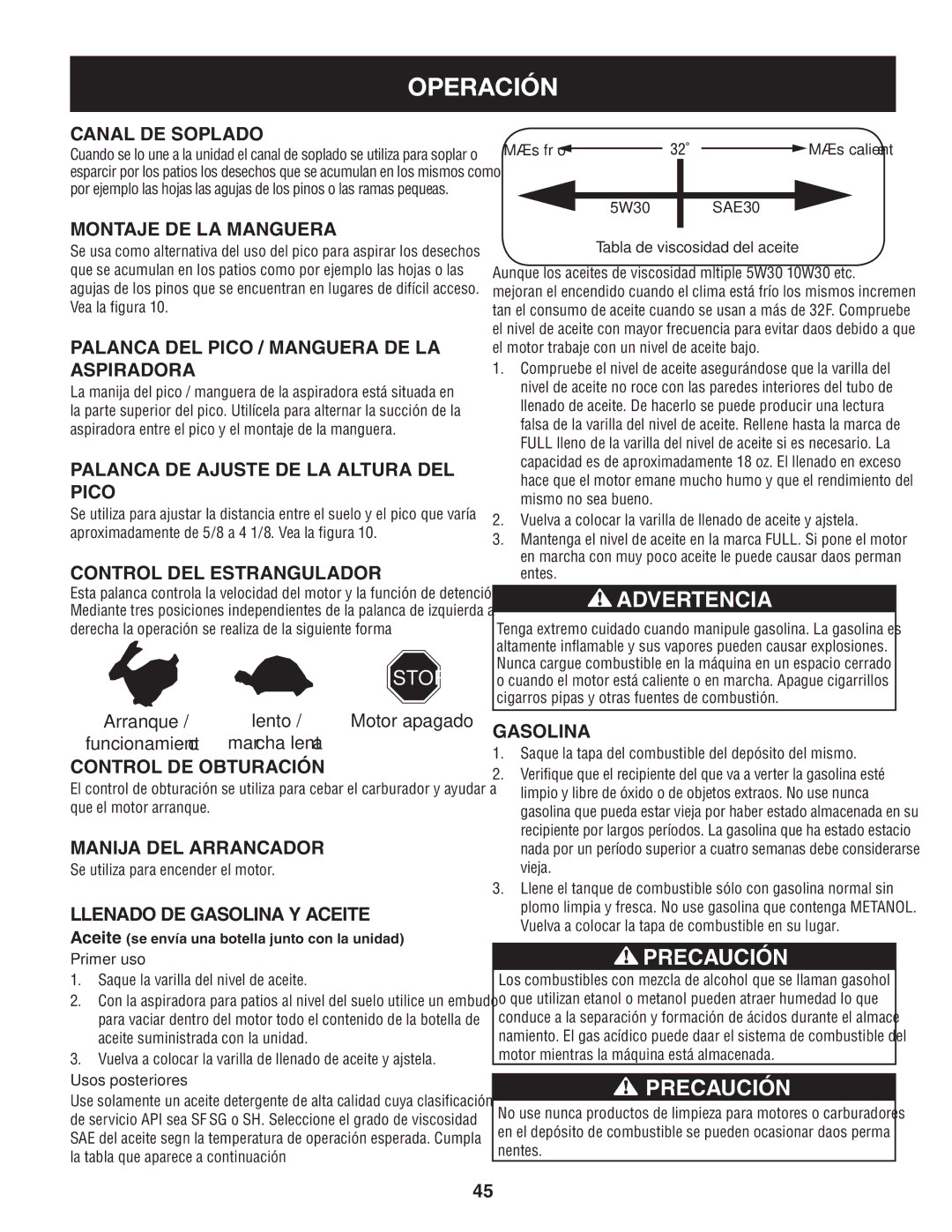 Craftsman 247.77013.0 manual Llenado DE Gasolina Y Aceite 