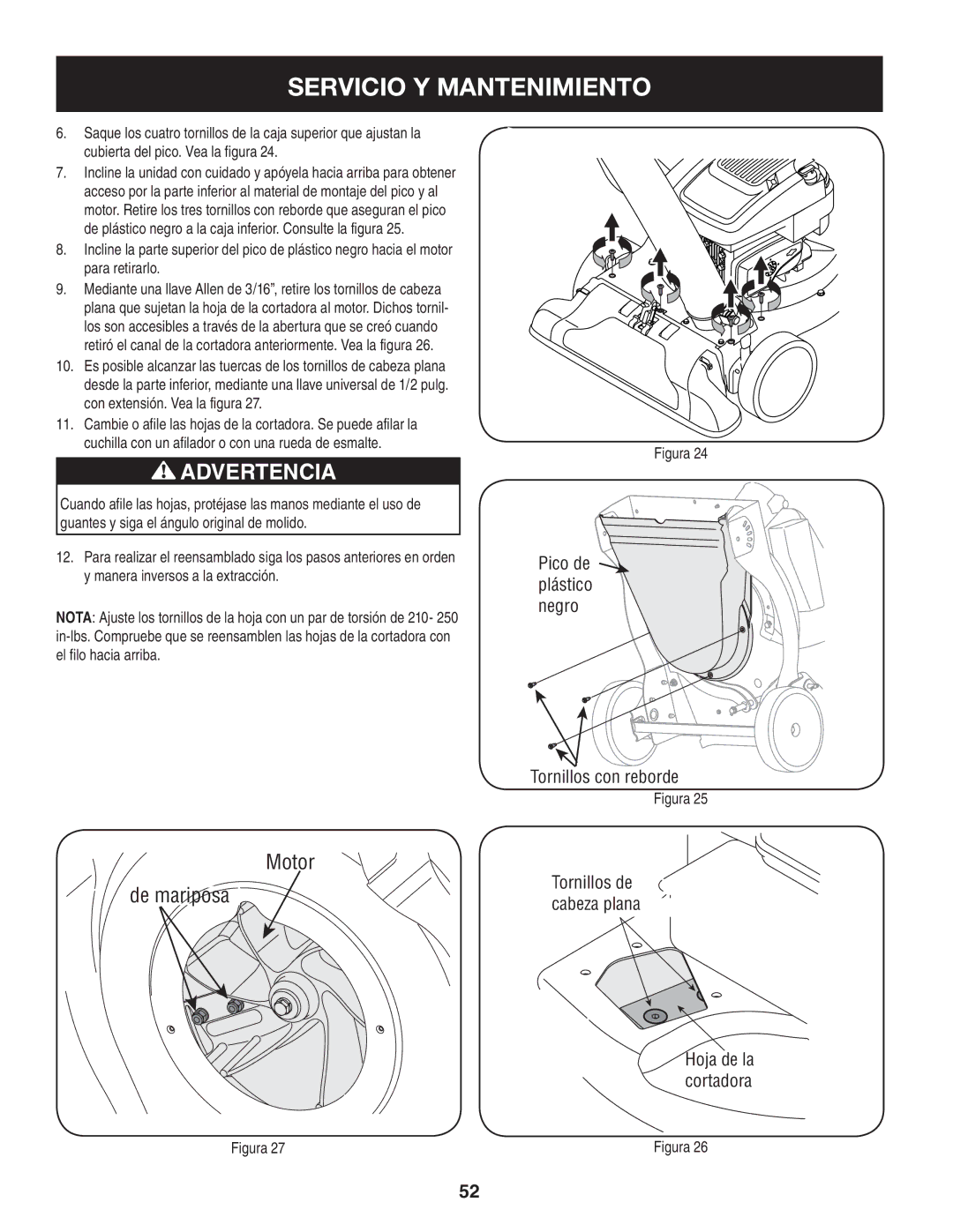 Craftsman 247.77013.0 manual Tornillos de cabeza plana, Figura 