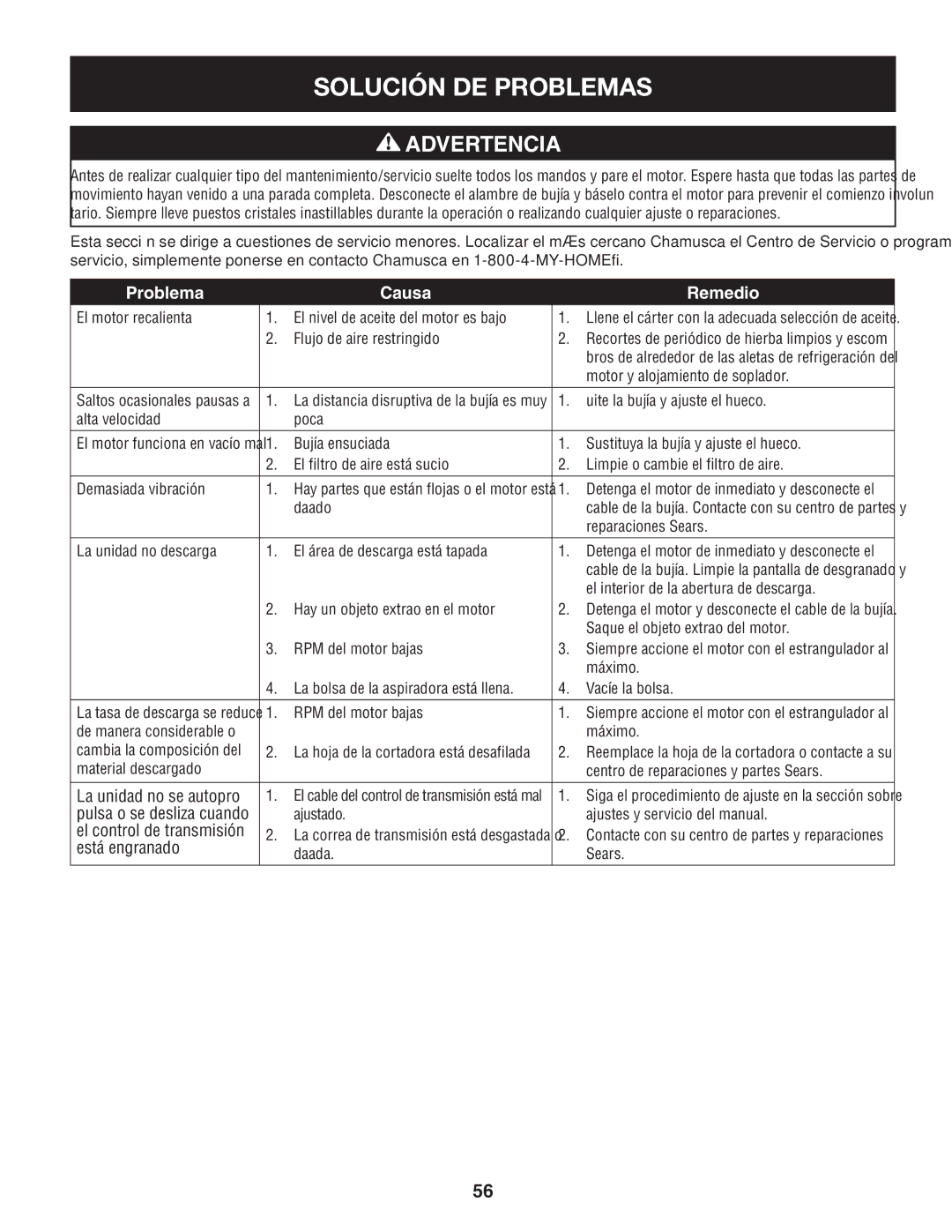 Craftsman 247.77013.0 manual El motor recalienta El nivel de aceite del motor es bajo, Flujo de aire restringido, Dañado 