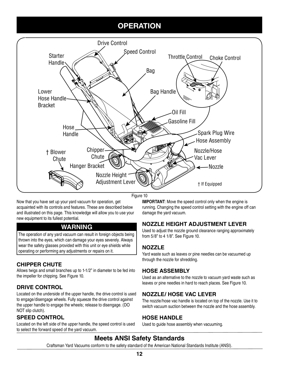 Craftsman 247.77013.0 manual Operation, Meets ANSI Safety Standards 