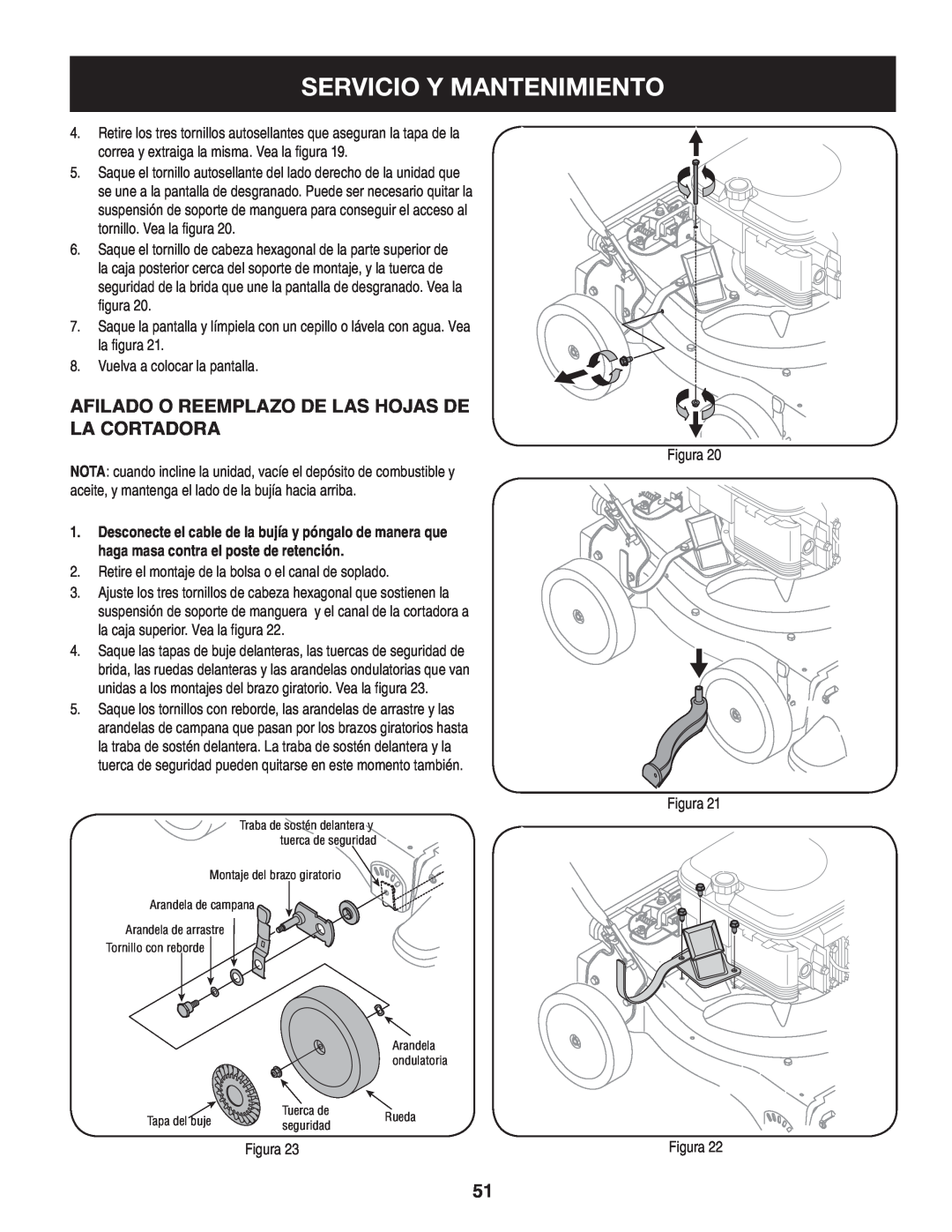 Craftsman 247.77013.0 manual Servicio Y Mantenimiento, Afilado O Reemplazo De Las Hojas De La Cortadora 