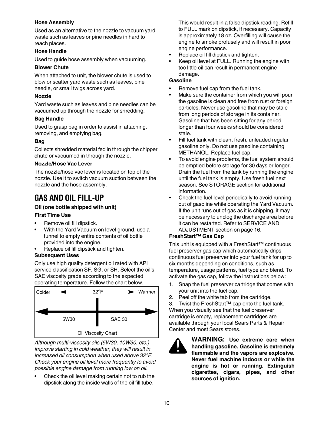 Craftsman 247.77099 operating instructions GAS and OIL FILL-UP 