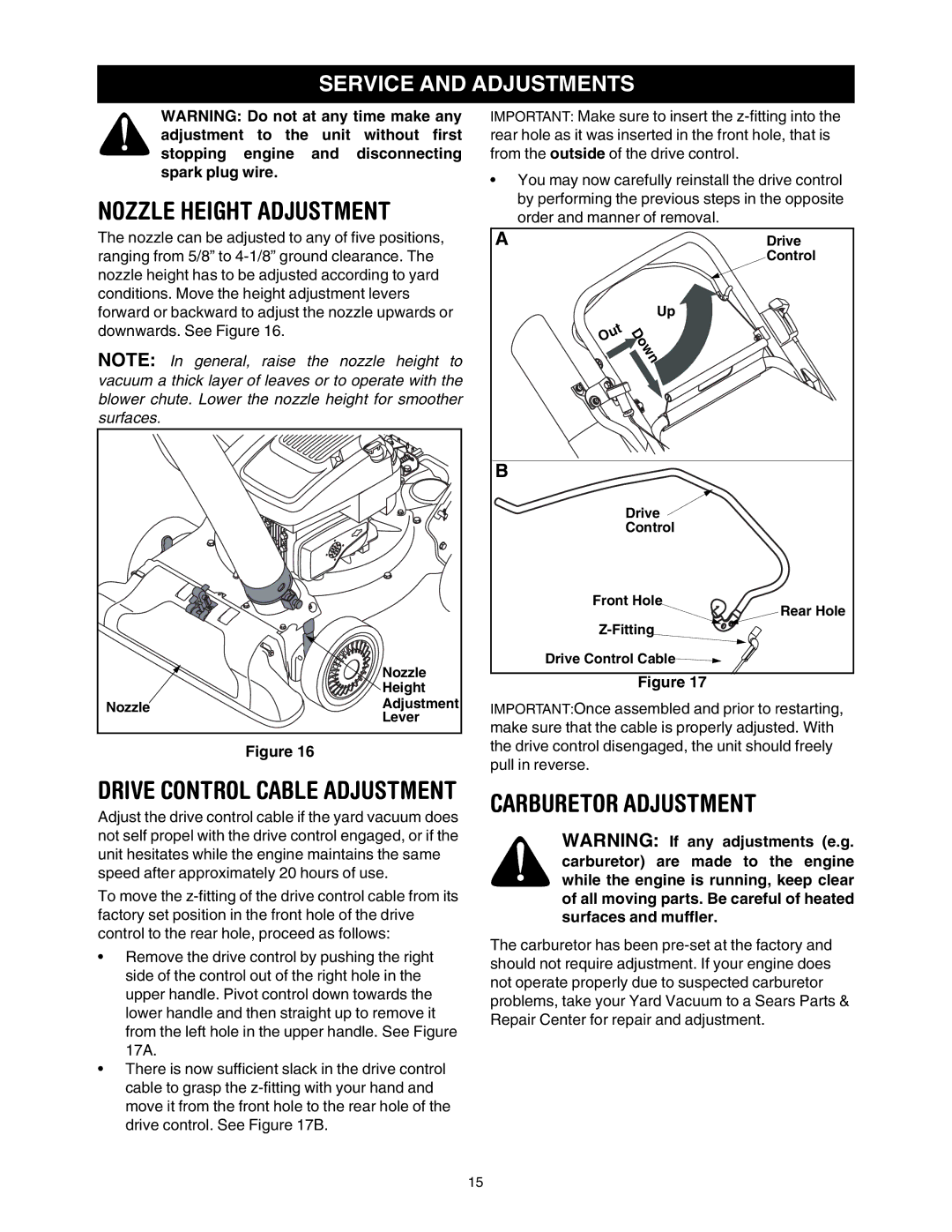 Craftsman 247.77099 operating instructions Carburetor Adjustment, Service and Adjustments 