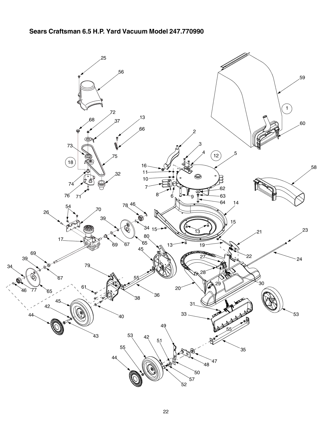 Craftsman 247.77099 operating instructions Sears Craftsman 6.5 H.P. Yard Vacuum Model 