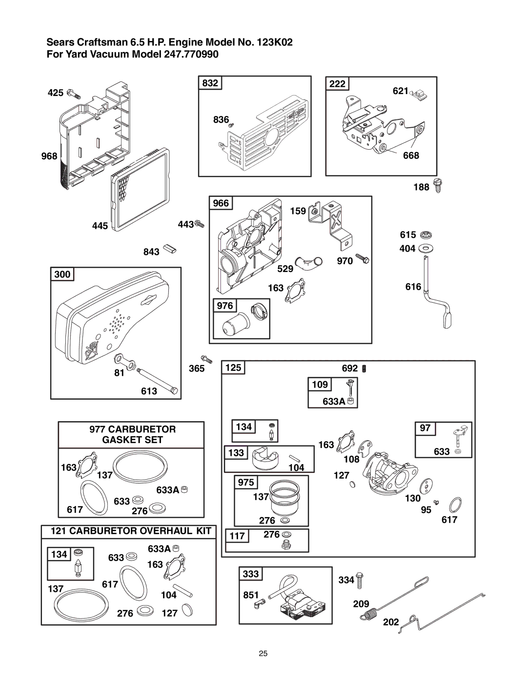 Craftsman 247.77099 operating instructions Carburetor 