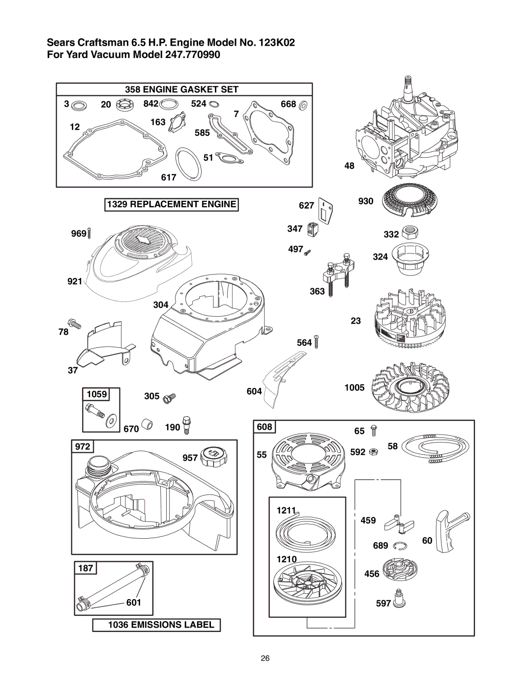 Craftsman 247.77099 operating instructions 187, 608 